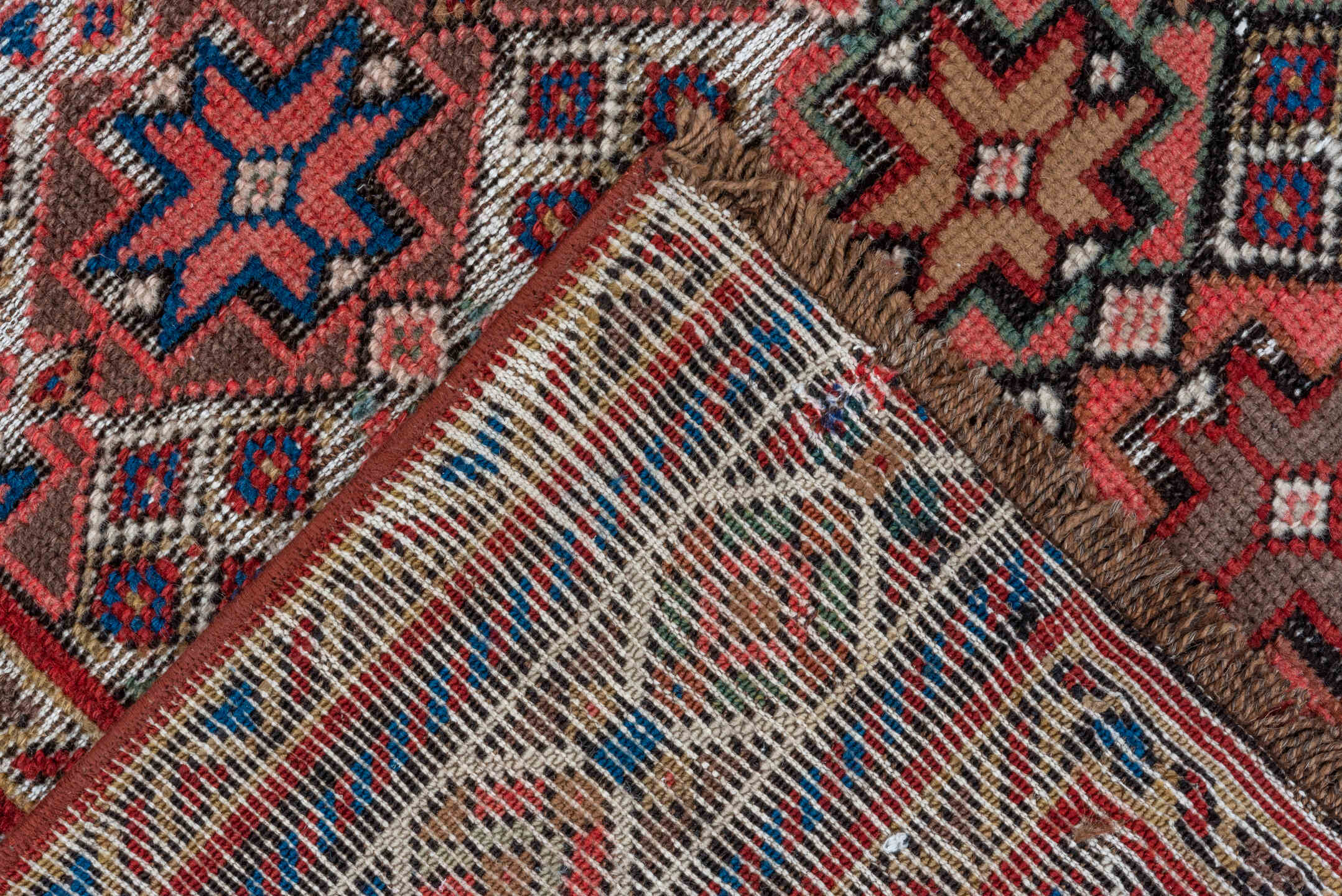 3' x 5' one-of-a-kind handmade vintage Malayer small size rug. Color palette: blue, brown, gray, light gray, off-white, pink