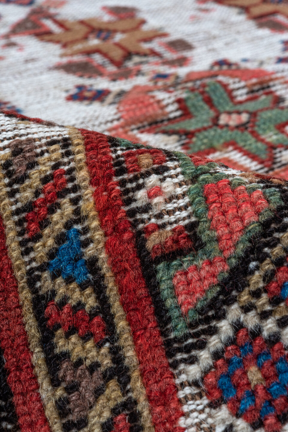 3' x 5' one-of-a-kind handmade vintage Malayer small size rug. Color palette: blue, brown, gray, light gray, off-white, pink