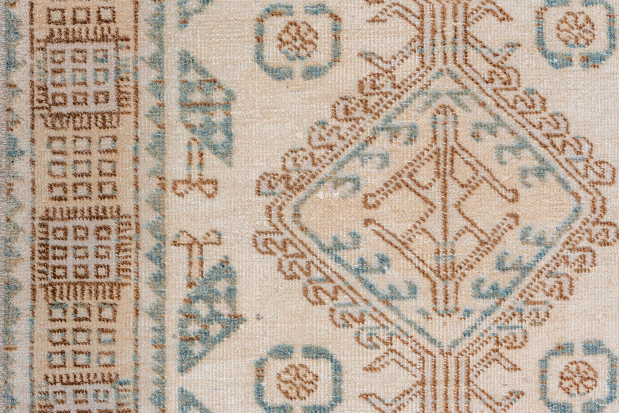 2' x 14' one-of-a-kind handmade vintage Sarab runner rug. Color palette: ivory, sky_blue, camel, taupe, light_blue