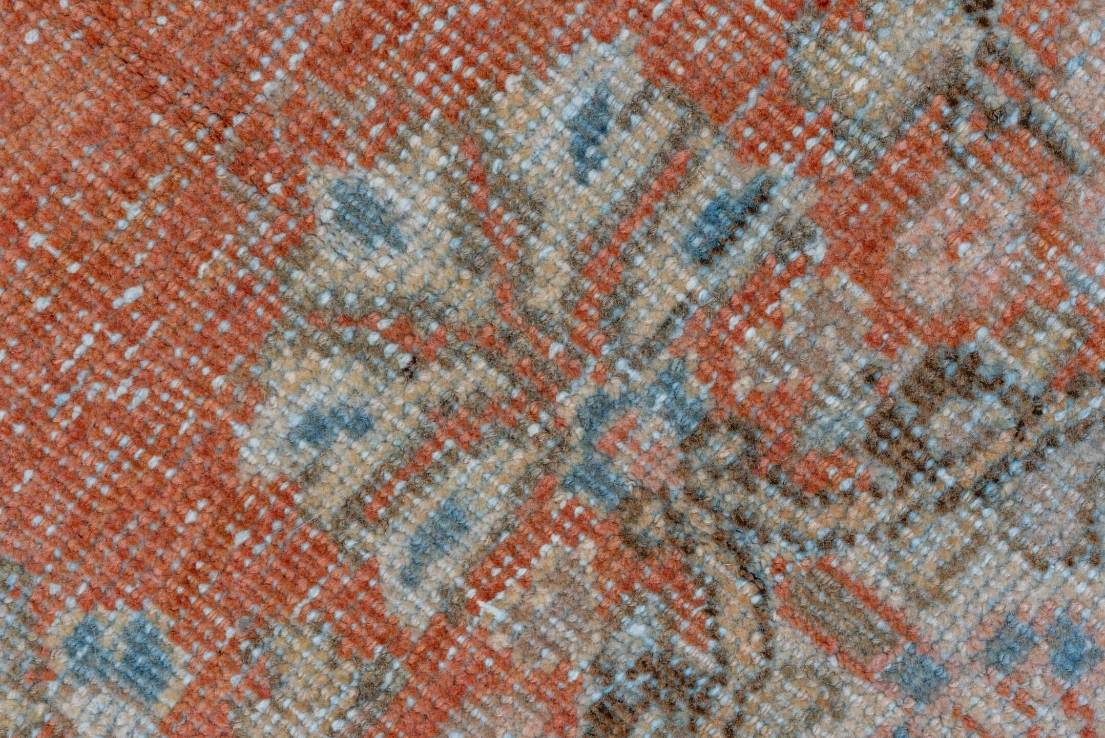 4' x 6' one-of-a-kind handmade vintage Mahal small size rug. Color palette: terra cotta, ivory, sky blue, charcoal, taupe