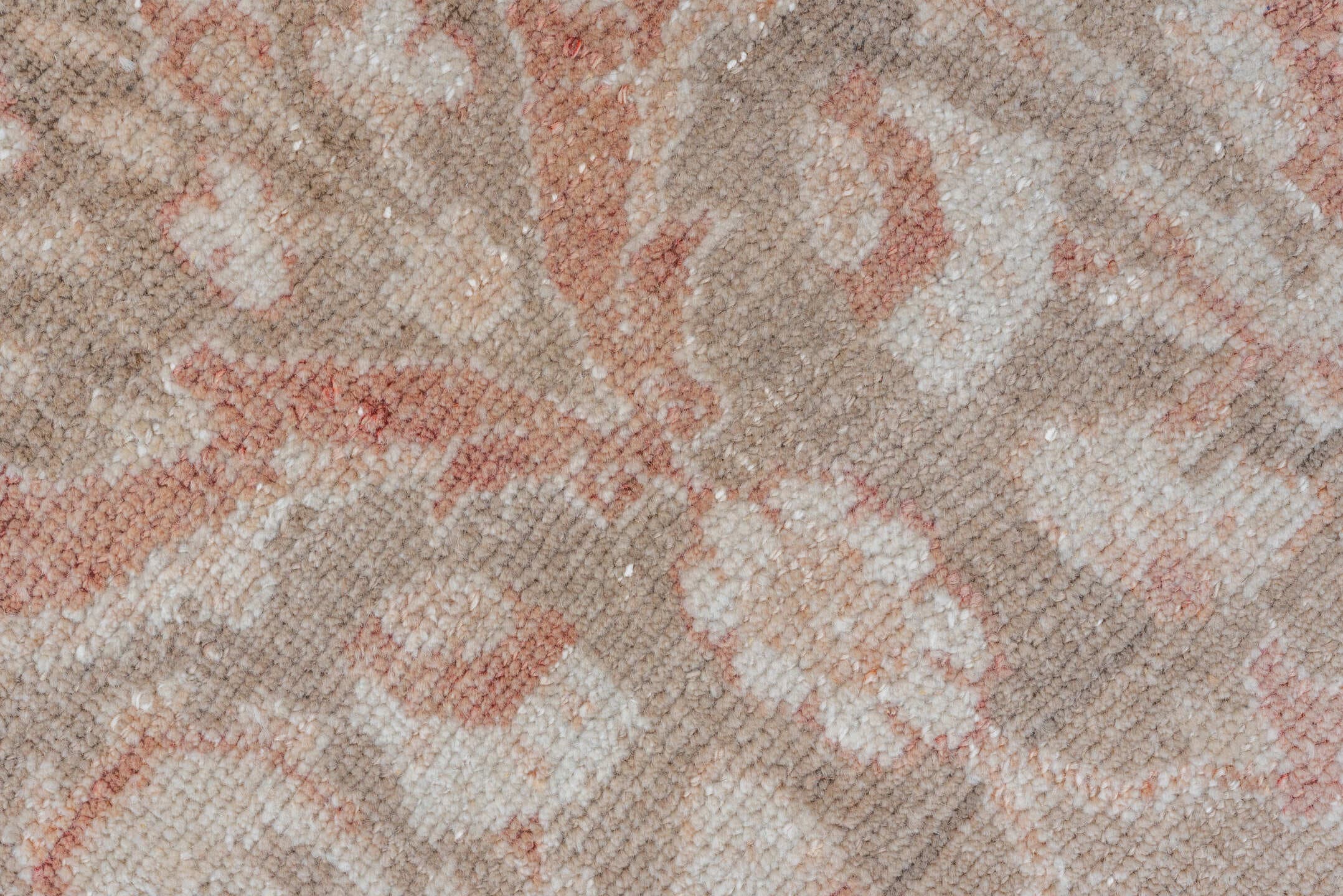 6' x 11' one-of-a-kind handmade vintage Oushak large size rug. Color palette: rose, taupe, ivory, blush, sage, terra cotta