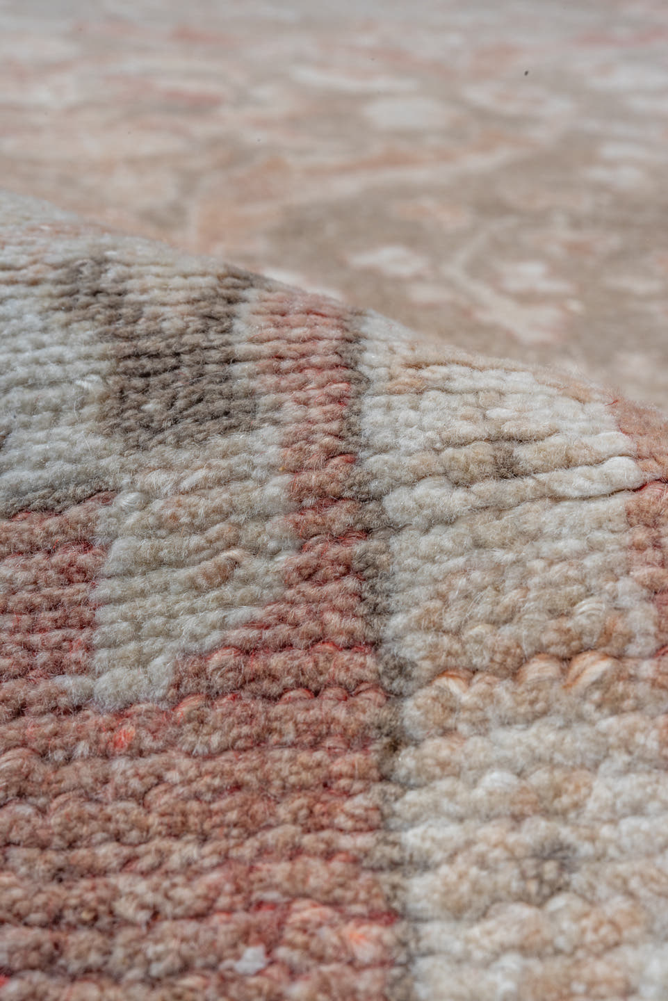 6' x 11' one-of-a-kind handmade vintage Oushak large size rug. Color palette: rose, taupe, ivory, blush, sage, terra cotta