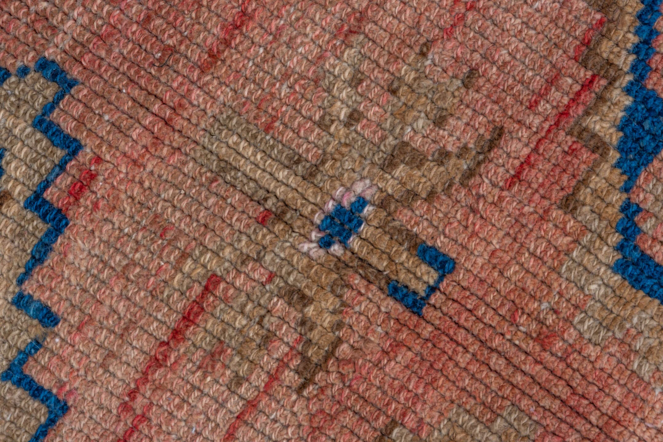 4' x 4' one-of-a-kind handmade antique Kars small size rug. Color palette: coral, camel, navy, ivory, rose, taupe, crimson