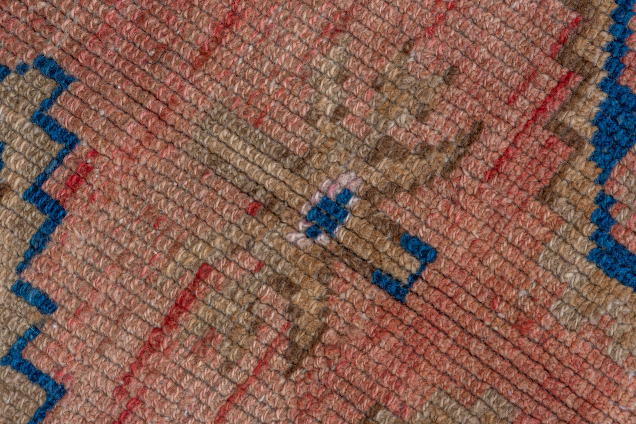 4' x 4' one-of-a-kind handmade antique Kars small size rug. Color palette: coral, camel, navy, ivory, rose, taupe, crimson