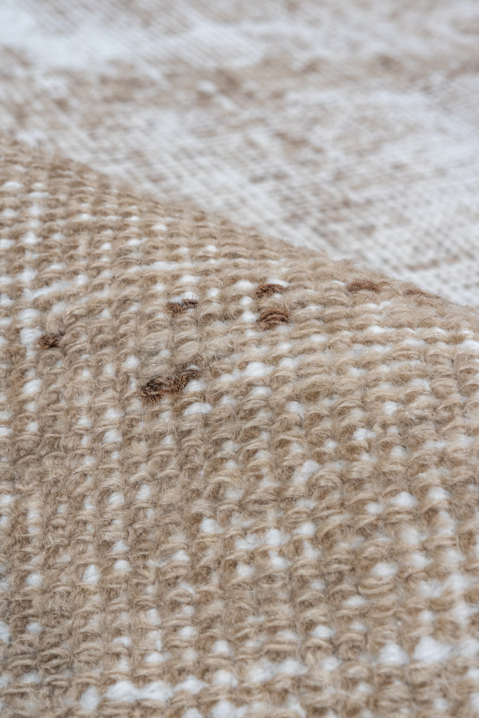 8' x 11' one-of-a-kind handmade vintage Oushak large size rug. Color palette: ivory, taupe, beige, camel, sand, light brown