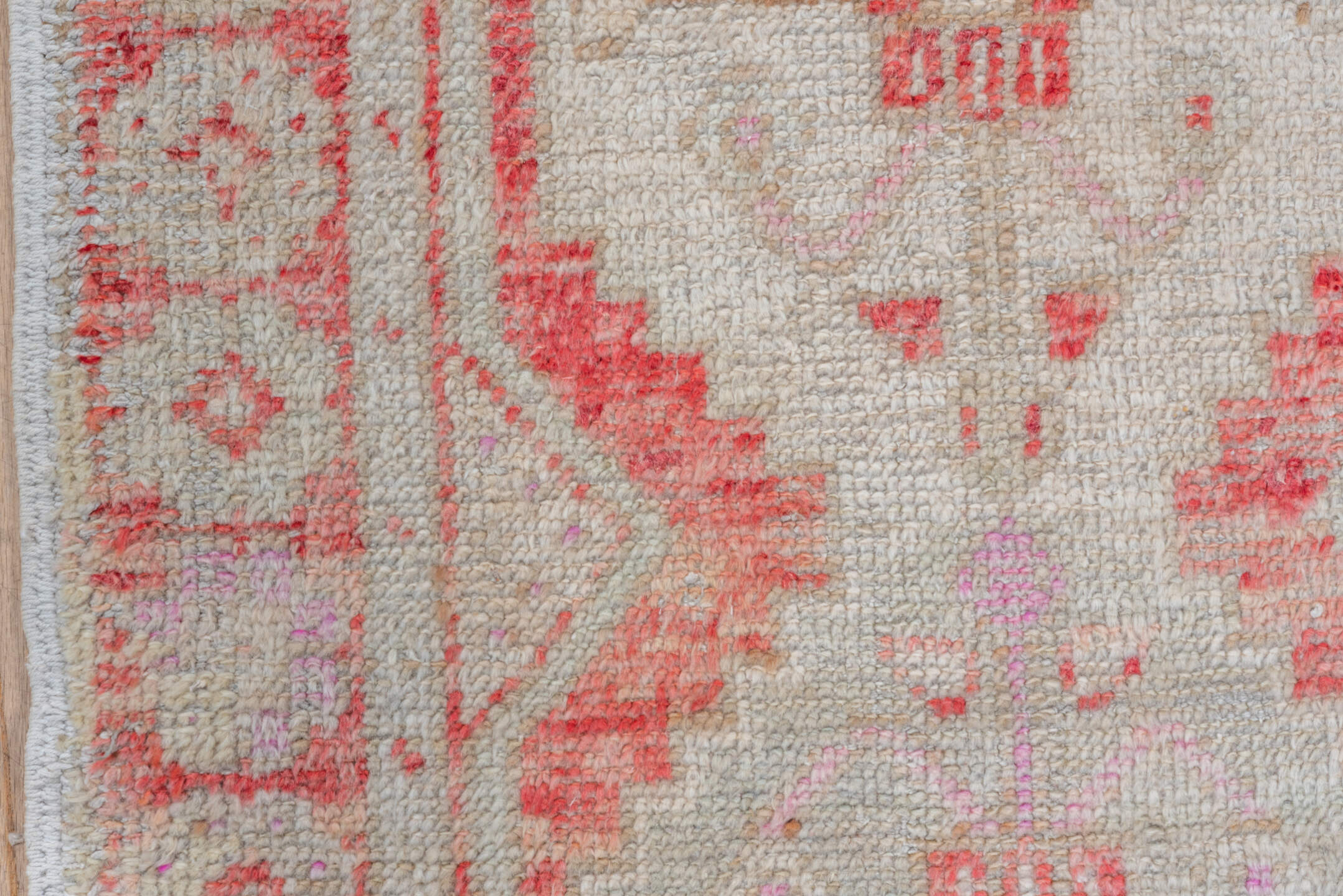 2' x 8' one-of-a-kind handmade vintage Oushak runner rug. Color palette: brown, gainsboro, gray, light gray, off-white, pink