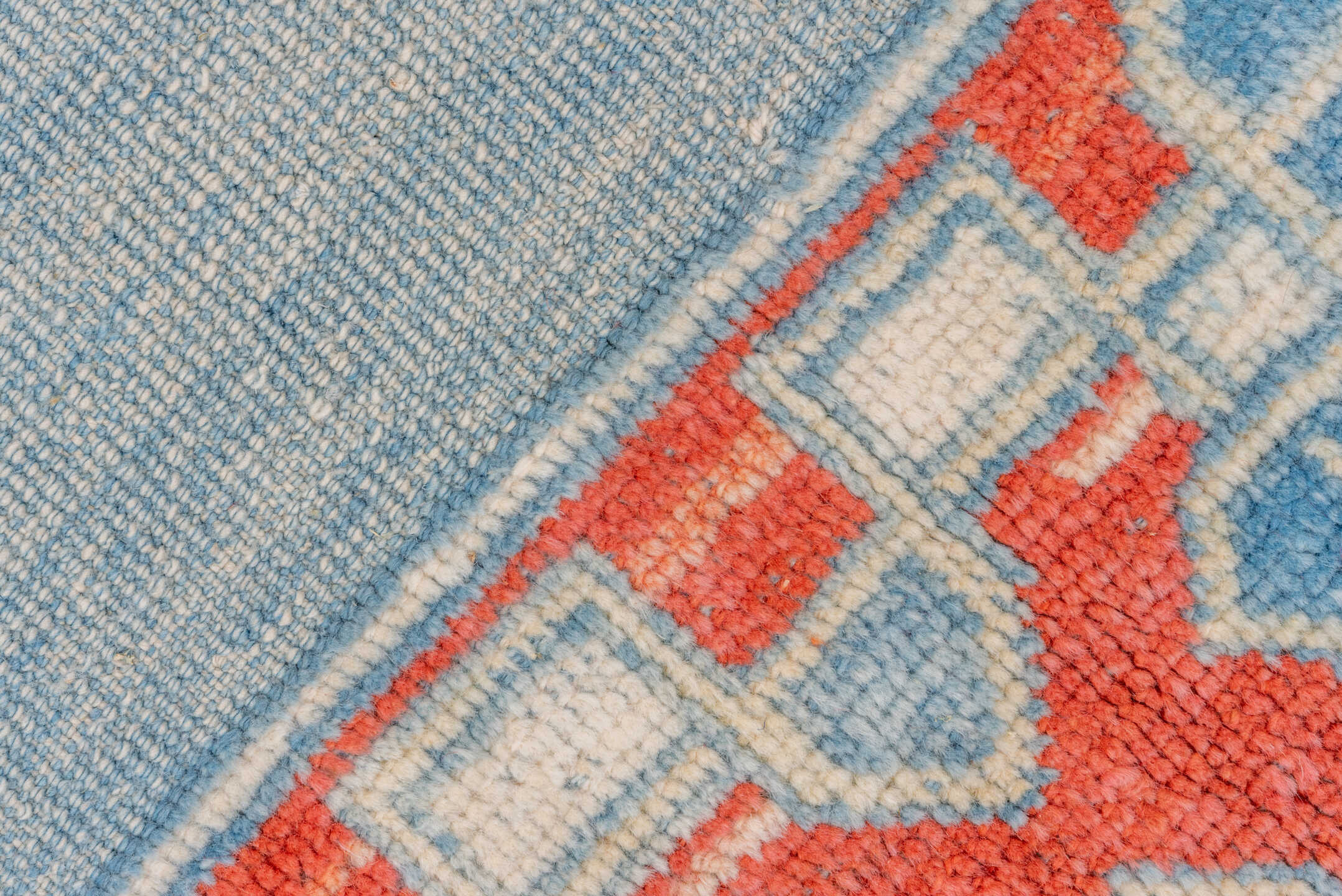 3' x 4' one-of-a-kind handmade vintage Oushak small size rug. Color palette: sky blue, ivory, coral, powder blue, slate