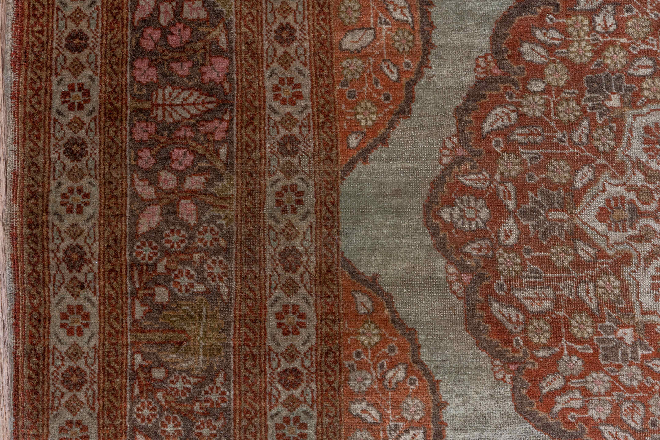 4' x 5' one-of-a-kind handmade vintage Tabriz small size rug. Color palette: brown, gray, off-white, pink, snow, white
