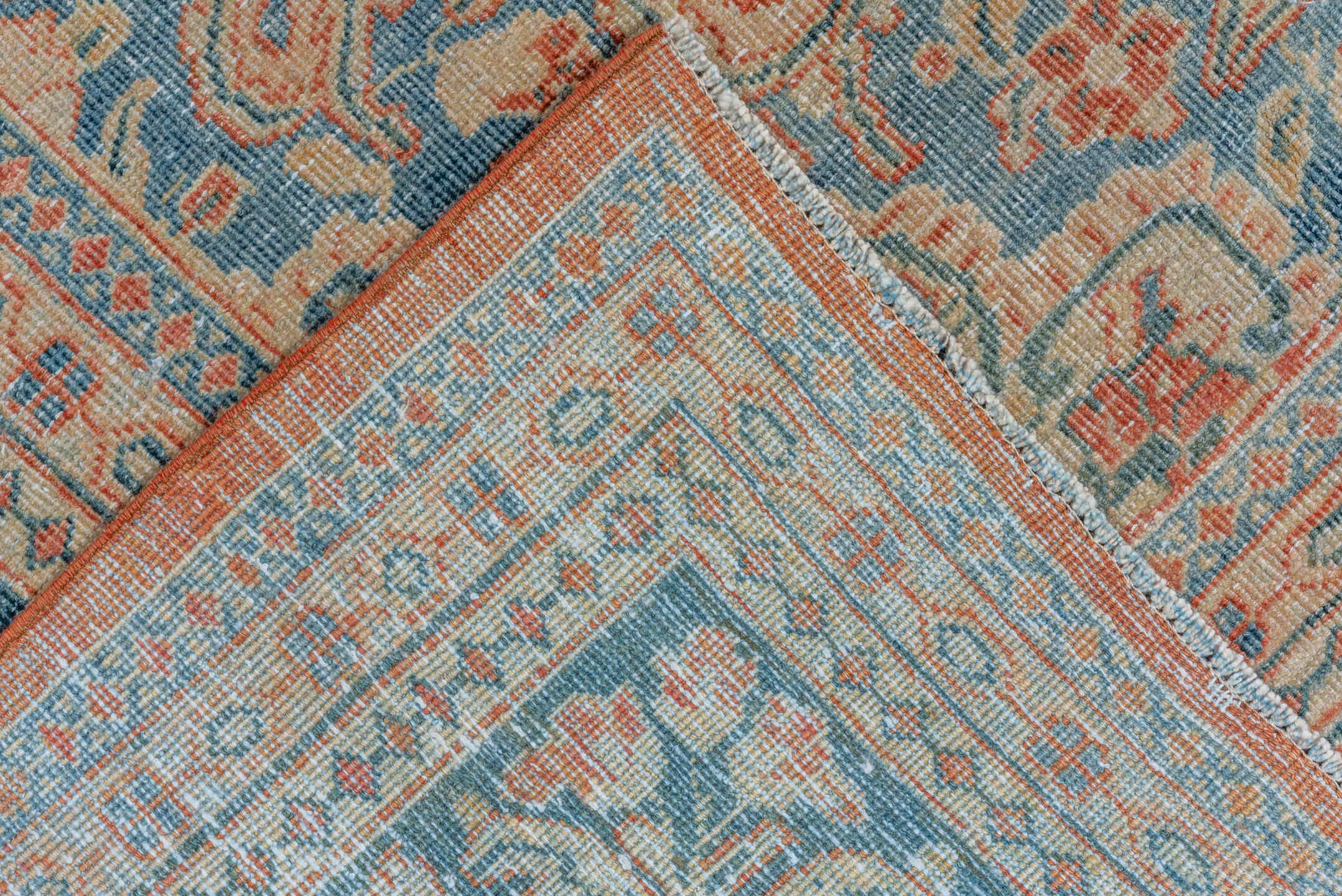 10' x 13' one-of-a-kind handmade vintage Mahal large size rug. Color palette: blue, brown, dark gray, gray, light gray