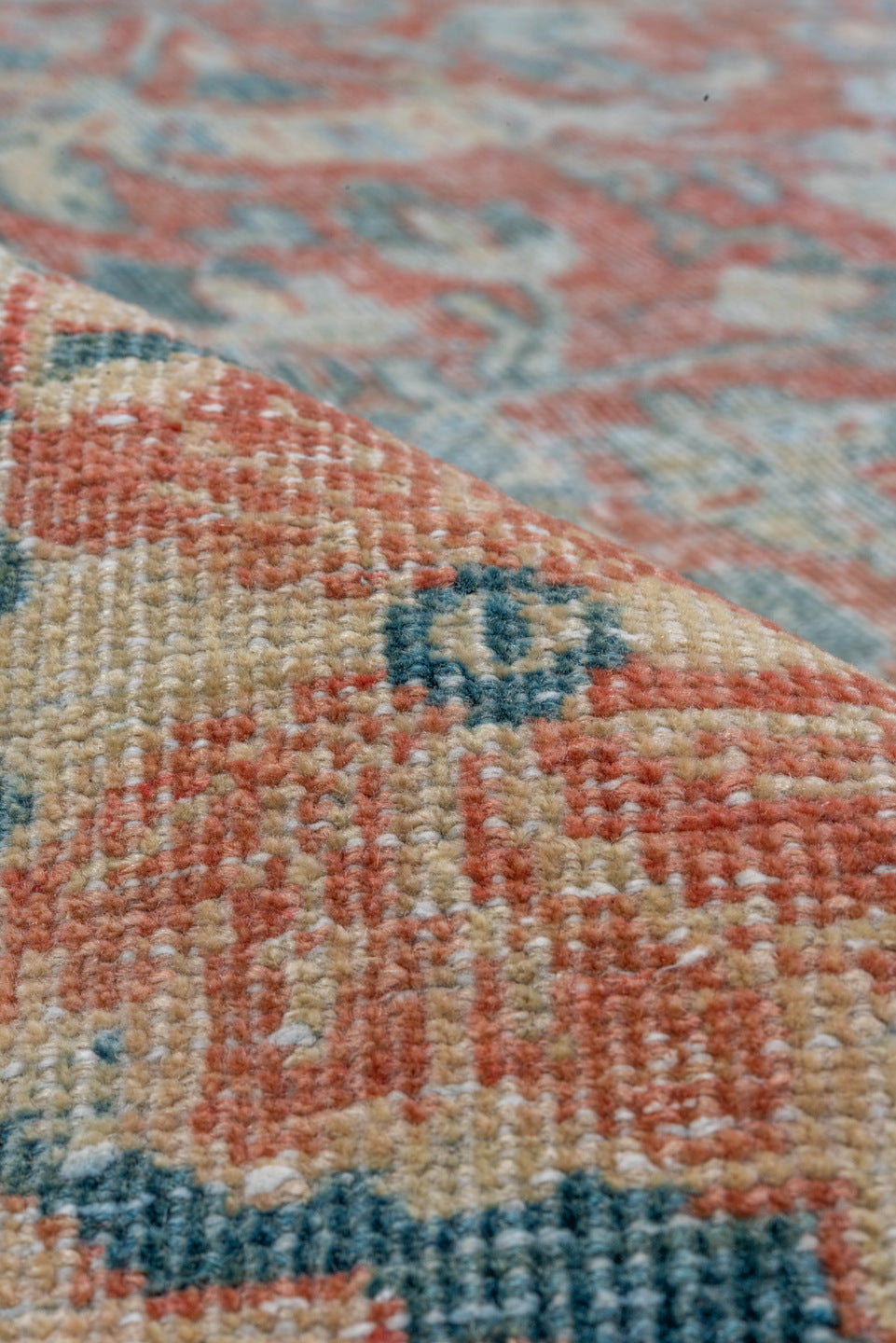 10' x 13' one-of-a-kind handmade vintage Mahal large size rug. Color palette: blue, brown, dark gray, gray, light gray