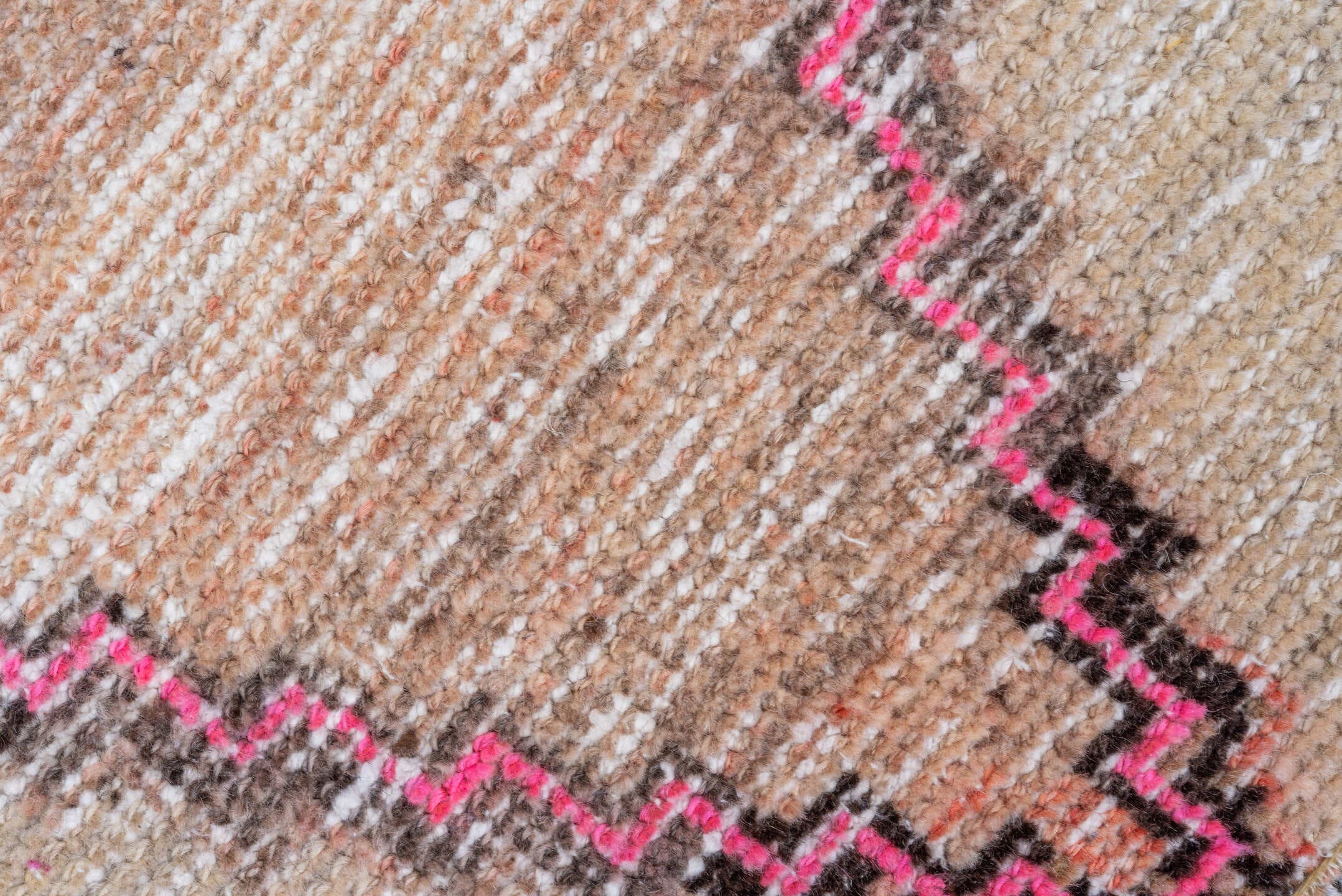 2' x 3' one-of-a-kind handmade vintage Oushak small size rug. Color palette: peach, charcoal, ivory, hot pink, taupe, coral