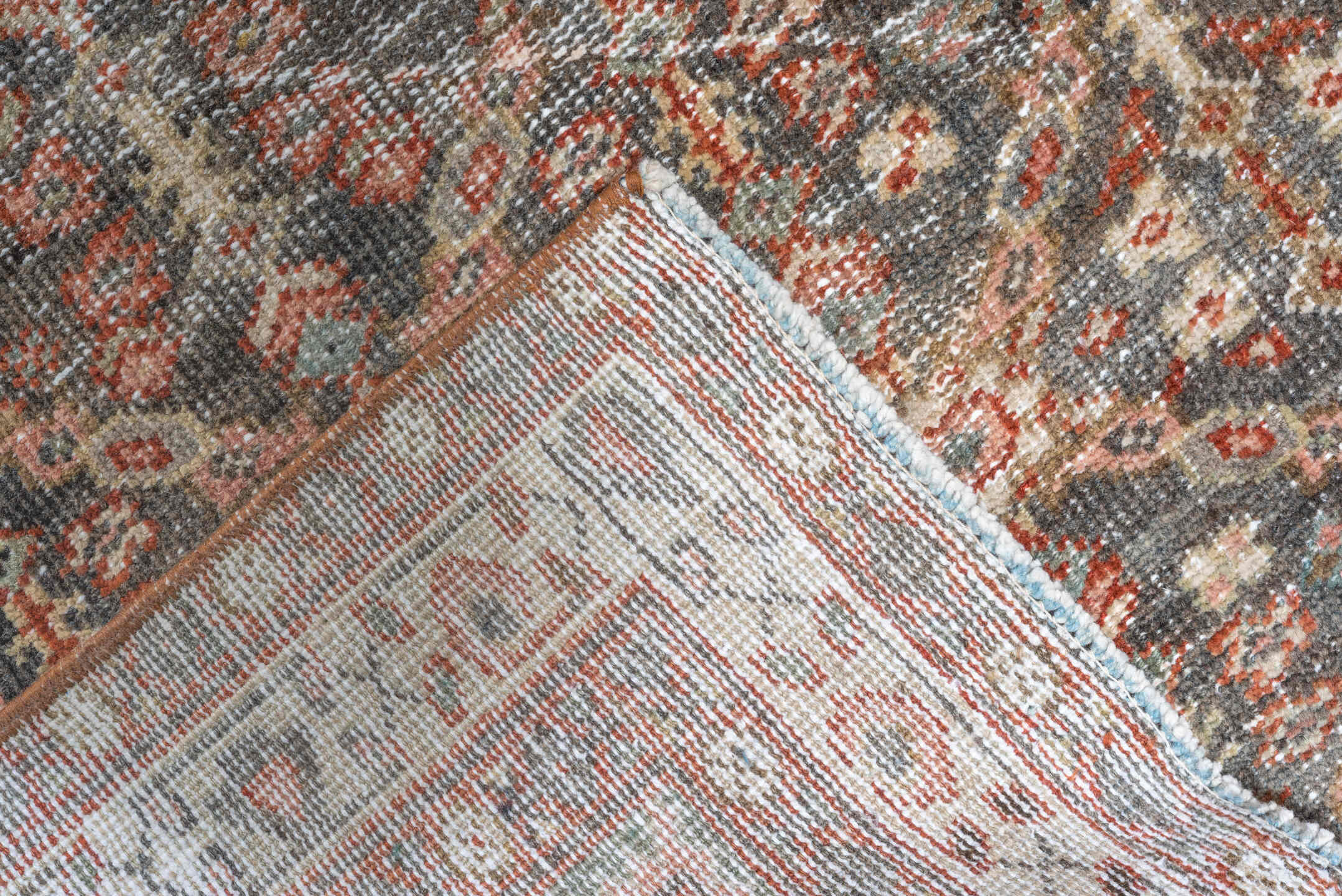 3' x 16' one-of-a-kind handmade vintage Mahal runner rug. Color palette: brown, gray, light gray, off-white, pink, silver