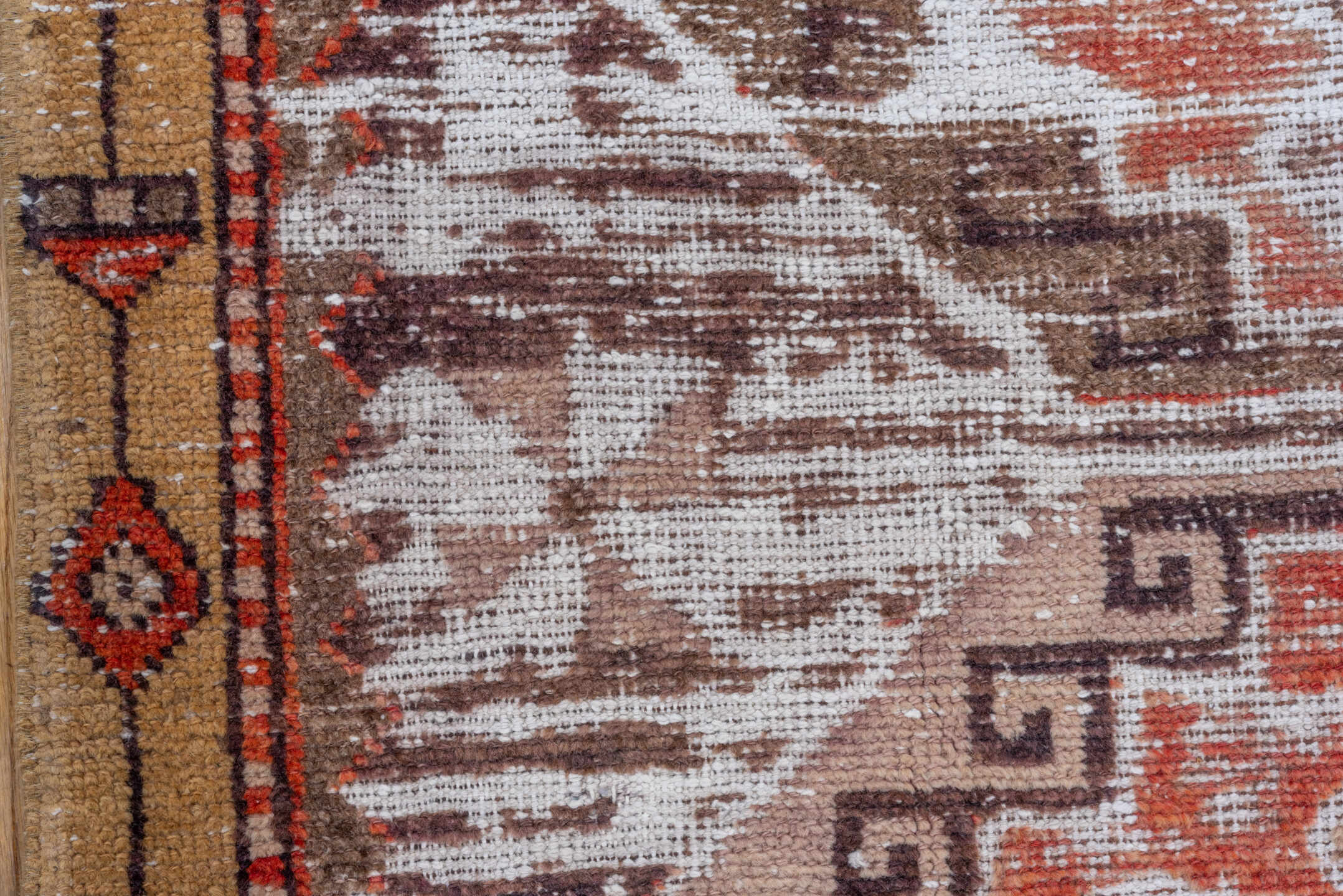 3' x 10' one-of-a-kind handmade vintage Oushak runner rug. Color palette: ivory, brown, rust, camel, terracotta, charcoal