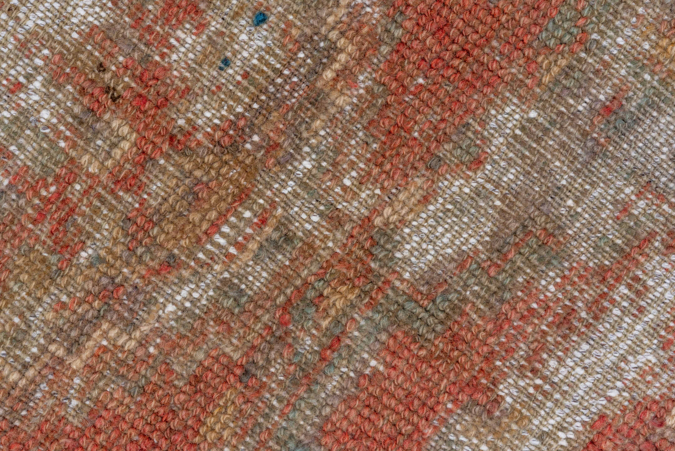 2' x 9' one-of-a-kind handmade vintage Oushak runner rug. Color palette: terra cotta, taupe, ivory, sage, rust, blue