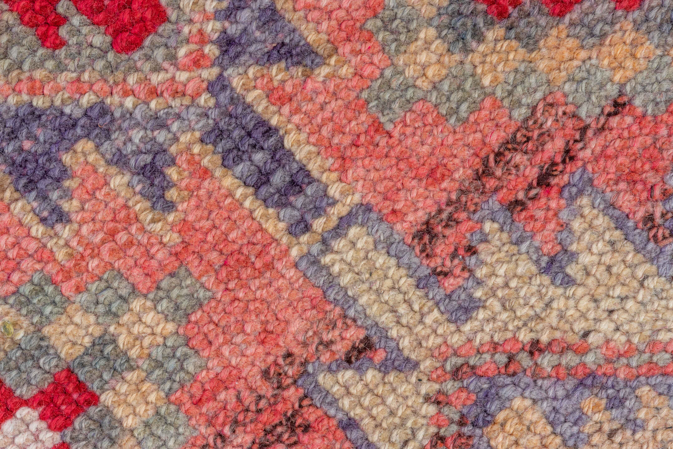 2' x 6' one-of-a-kind handmade vintage Oushak runner rug. Color palette: brown, gray, light gray, pink, red