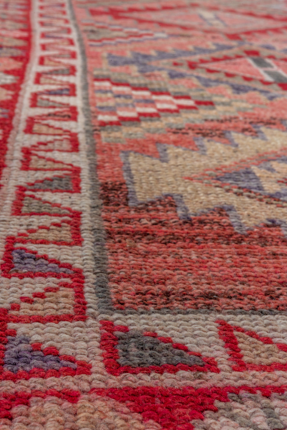 2' x 6' one-of-a-kind handmade vintage Oushak runner rug. Color palette: brown, gray, light gray, pink, red