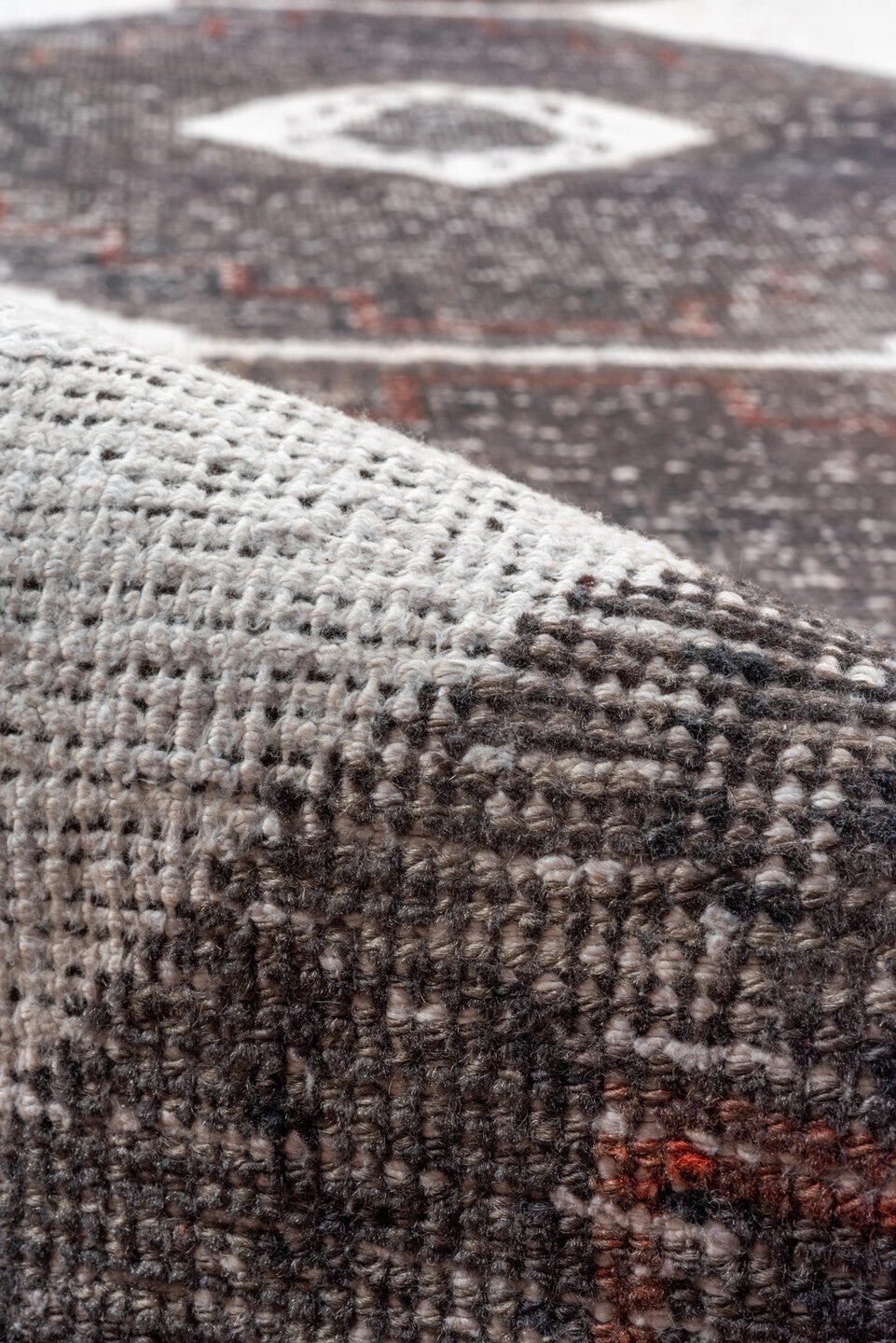 2' x 13' one-of-a-kind handmade vintage Oushak runner rug. Color palette: ivory, charcoal, taupe, brown, burgundy, gray