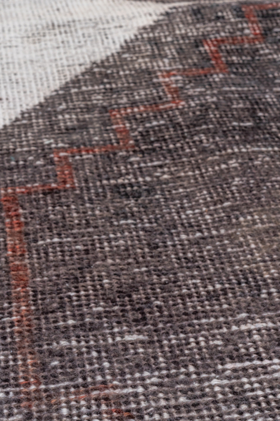 2' x 13' one-of-a-kind handmade vintage Oushak runner rug. Color palette: ivory, charcoal, taupe, brown, burgundy, gray