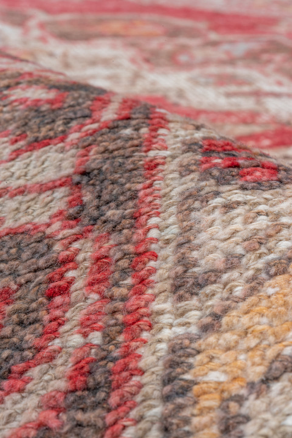 5' x 8' one-of-a-kind handmade vintage Oushak medium size rug. Color palette: coral, ivory, charcoal, gold, rose, taupe