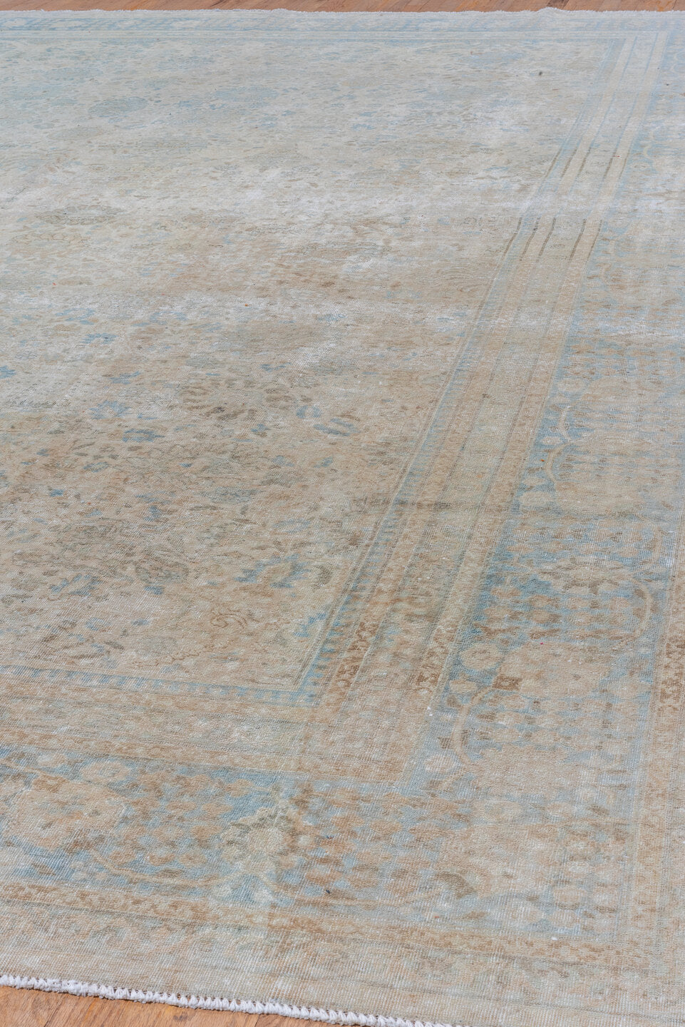 11' x 14' one-of-a-kind handmade vintage Tabriz oversize rug. Color palette: dark gray, gray, light blue, light gray