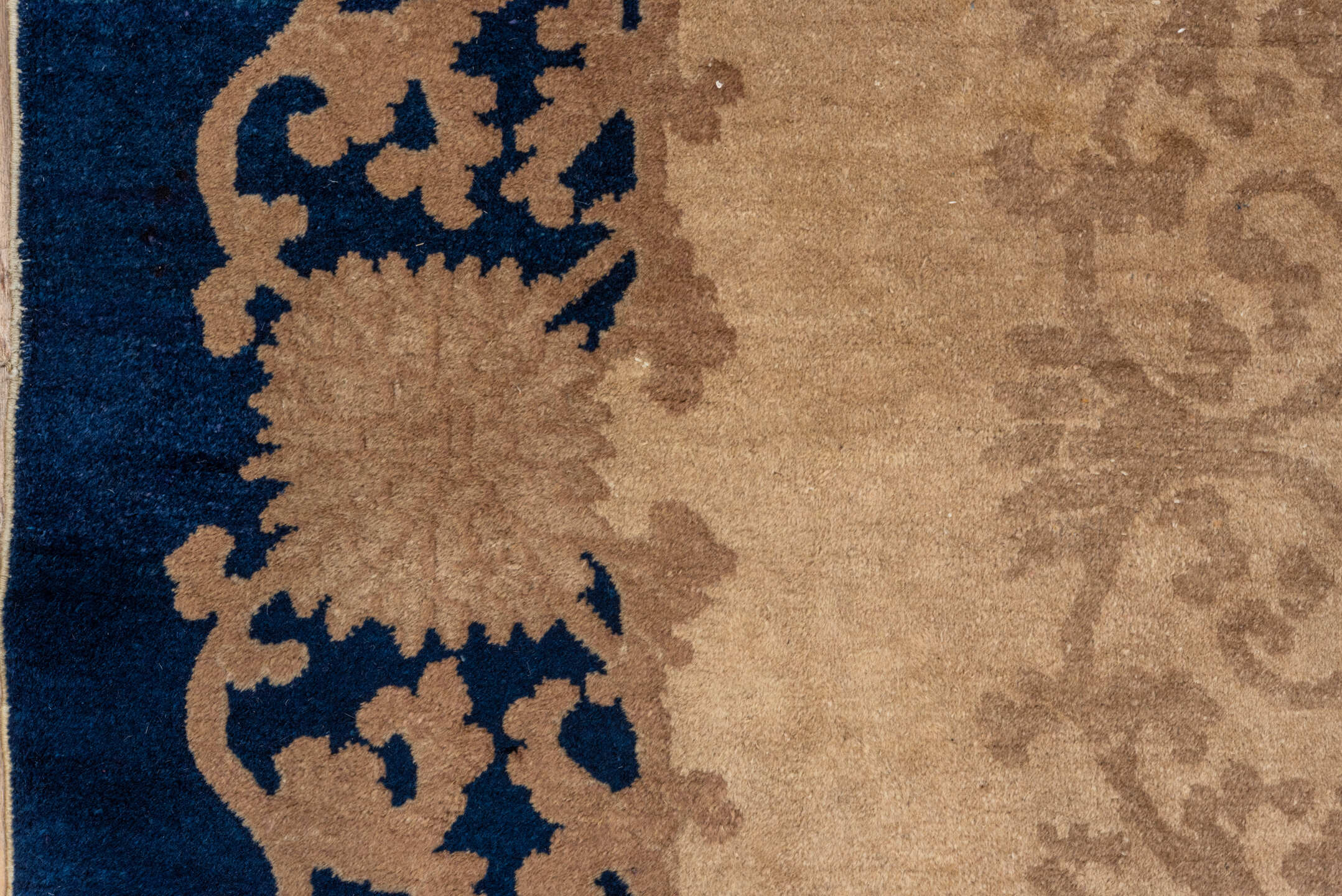 8' x 10' one-of-a-kind handmade vintage Chinese large size rug. Color palette: arapawa, black, blue, brown, gray, off-white