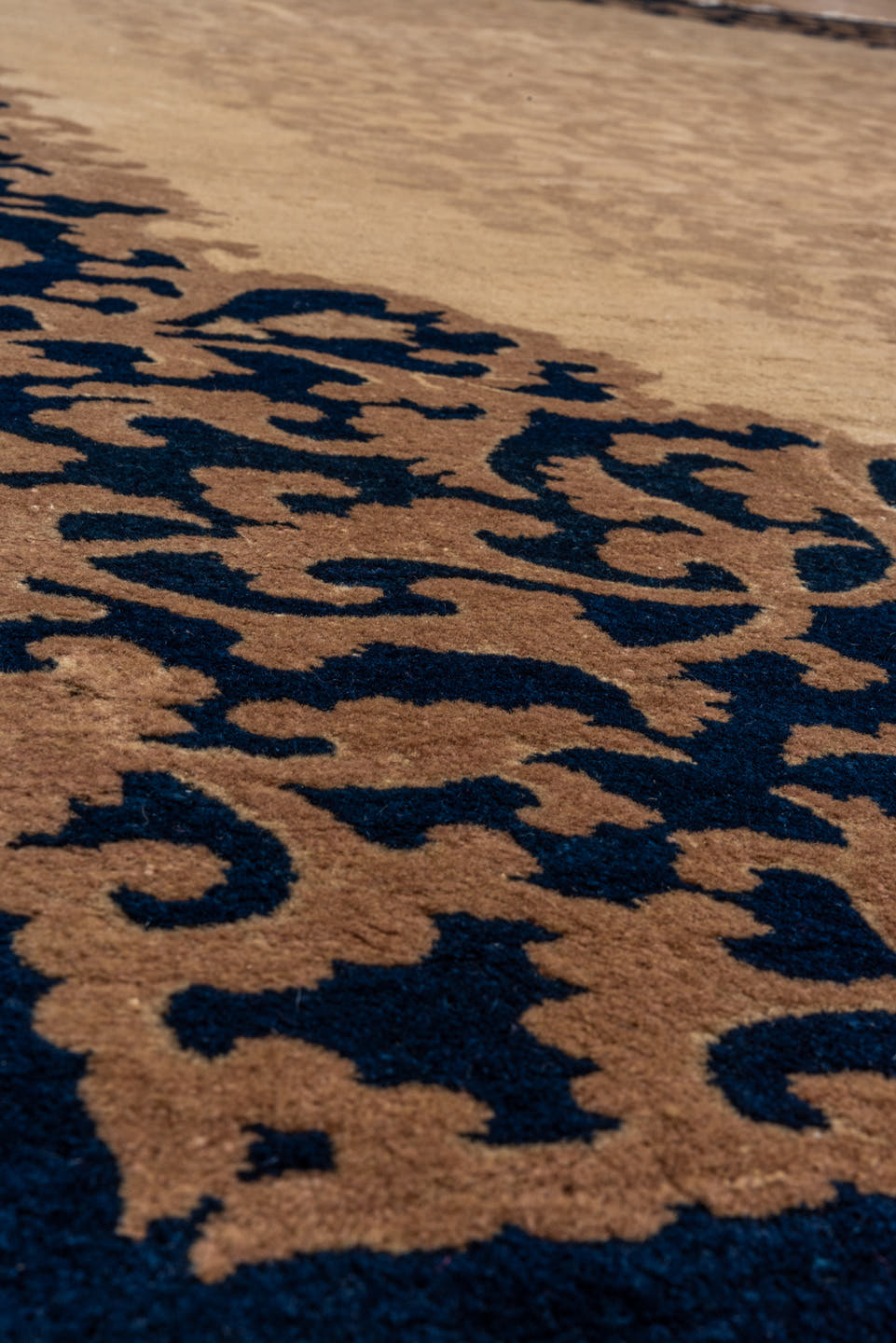 8' x 10' one-of-a-kind handmade vintage Chinese large size rug. Color palette: ivory, navy, taupe, beige, blue, gray