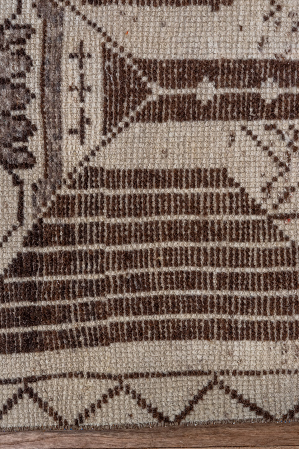 3' x 11' one-of-a-kind handmade vintage Kars runner rug. Color palette: ivory, brown, taupe, charcoal, beige, gray, black