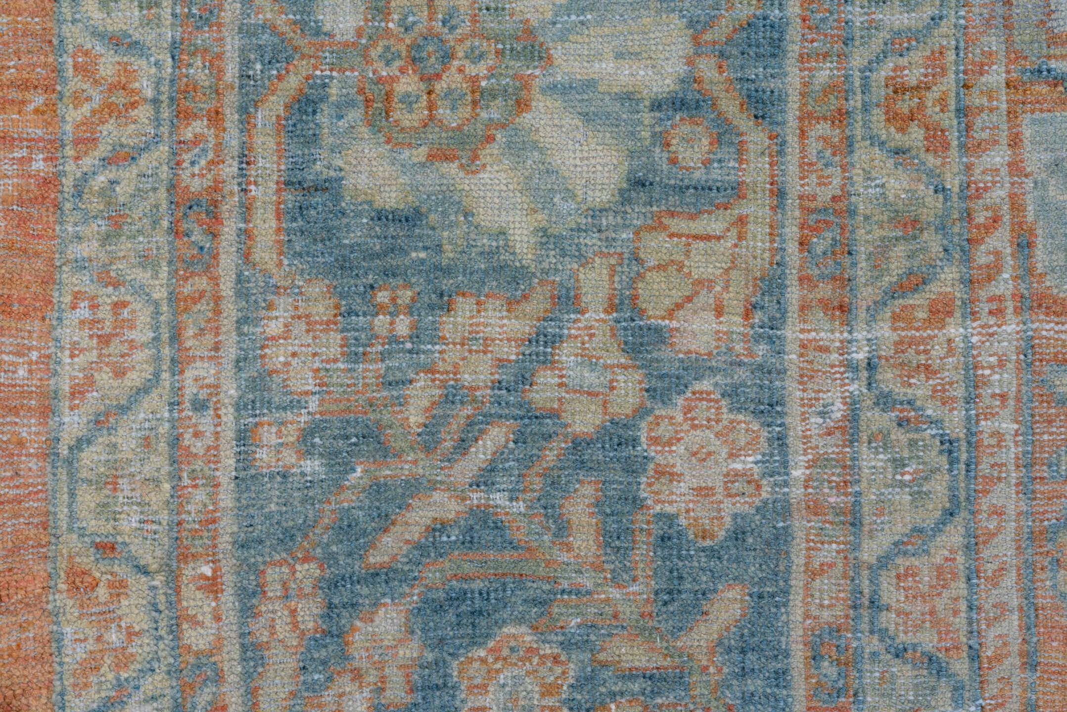 9' x 14' one-of-a-kind handmade vintage Mahal large size rug. Color palette: blue, gray, light blue, light gray, off-white