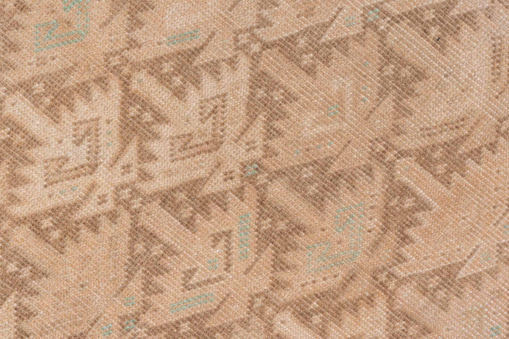 2' x 12' one-of-a-kind handmade vintage Oushak runner rug. Color palette: beige, taupe, camel, ivory, pale aqua, sand