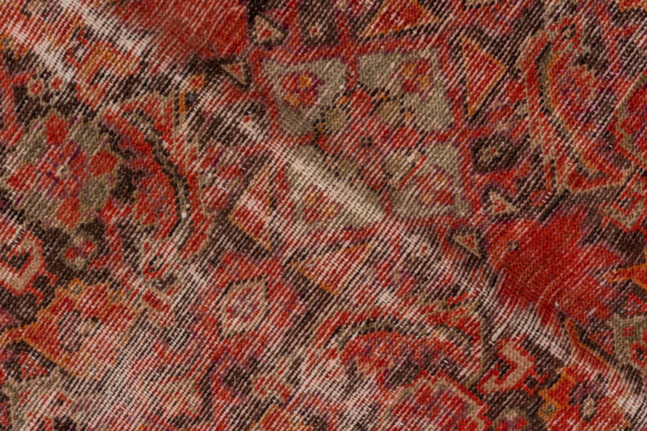 5' x 9' one-of-a-kind handmade vintage Malayer medium size rug. Color palette: rust, ivory, coral, navy, terracotta, taupe