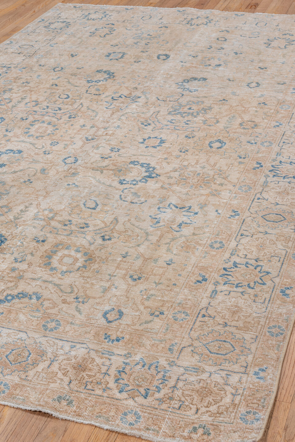6' x 9' one-of-a-kind handmade vintage Tabriz medium size rug. Color palette: beige, sky blue, ivory, taupe, camel