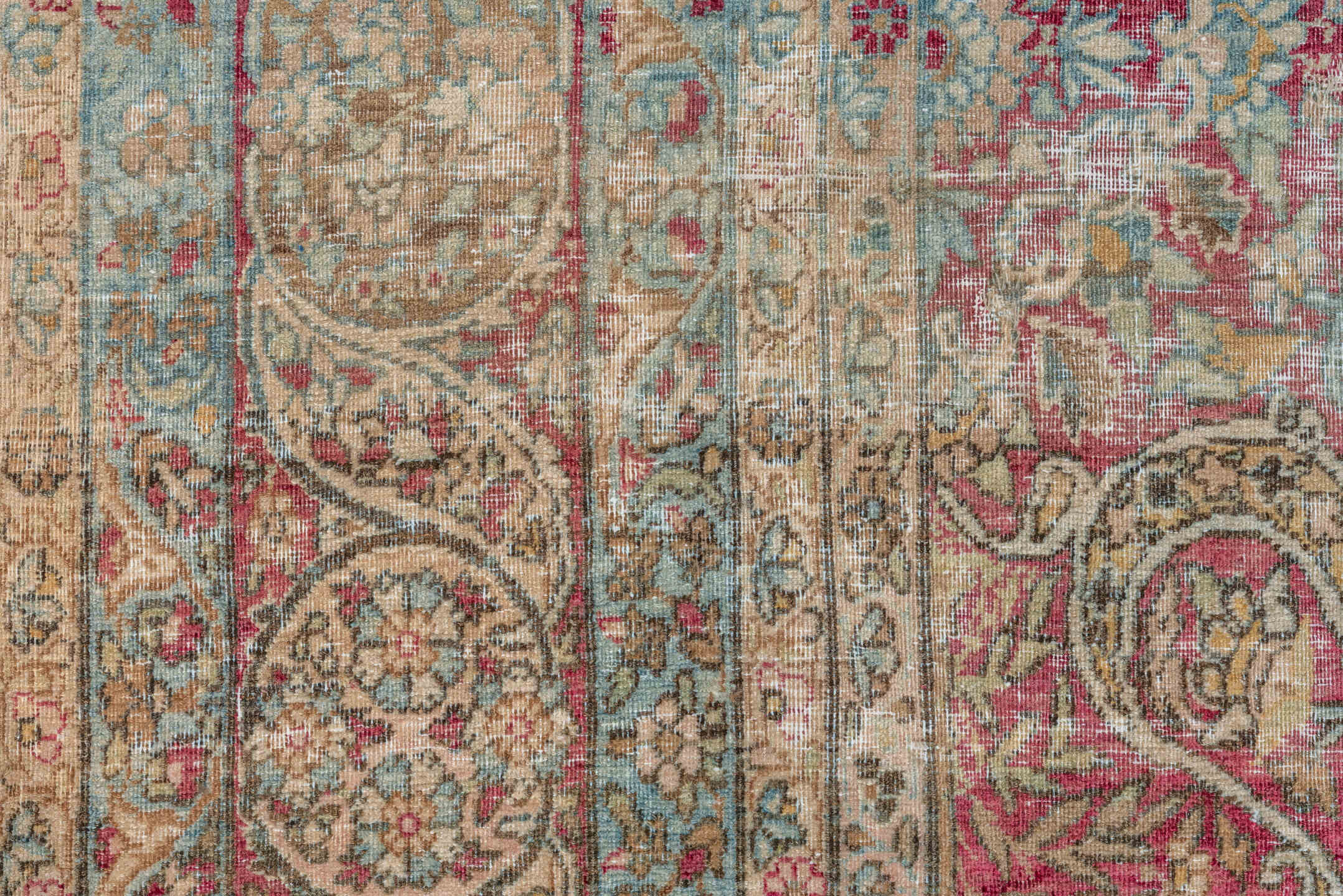 8' x 12' one-of-a-kind handmade vintage Lavar large size rug. Color palette: rose, ivory, burgundy, sky blue, beige, taupe