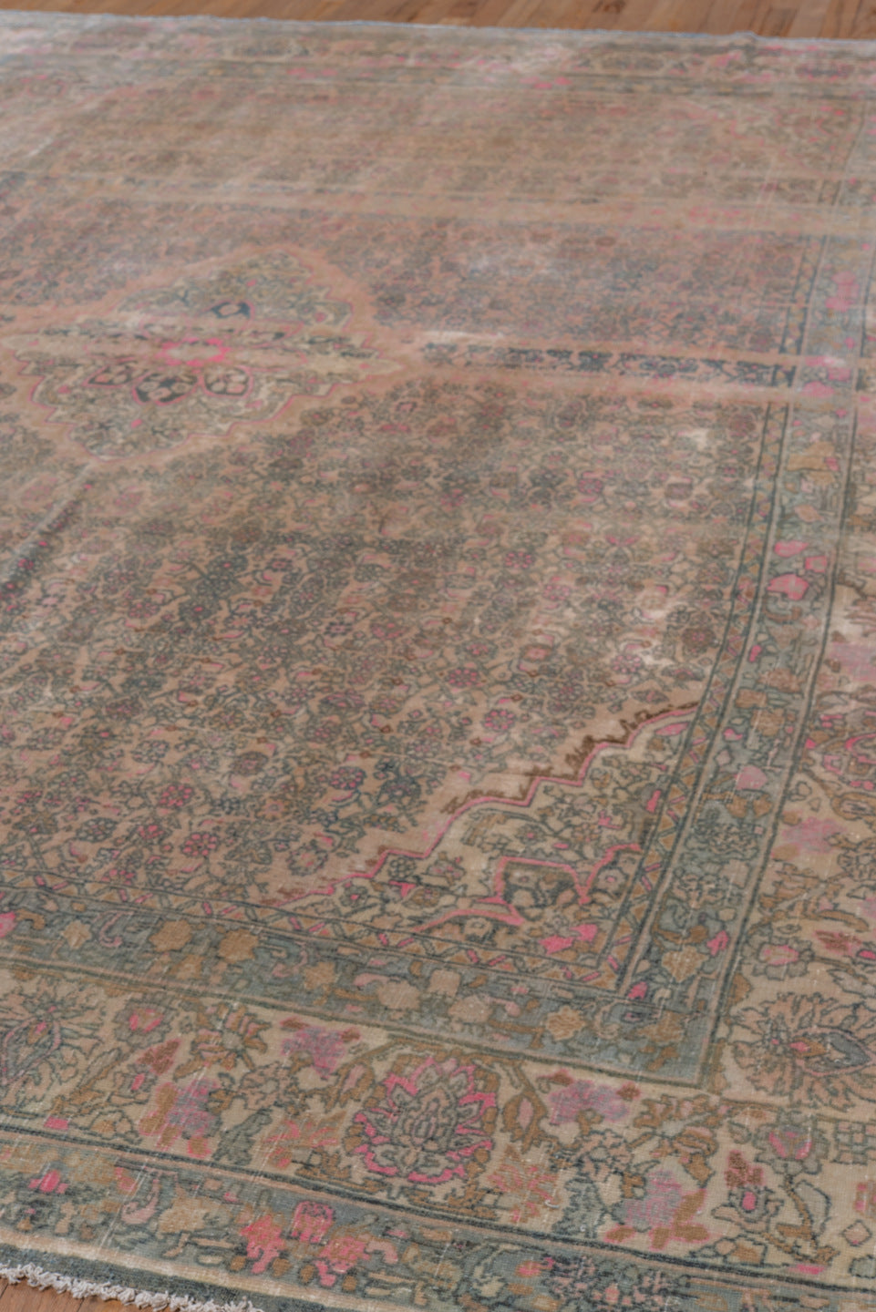 7' x 10' one-of-a-kind handmade vintage Bidjar large size rug. Color palette: taupe, slate, ivory, rose, charcoal, camel