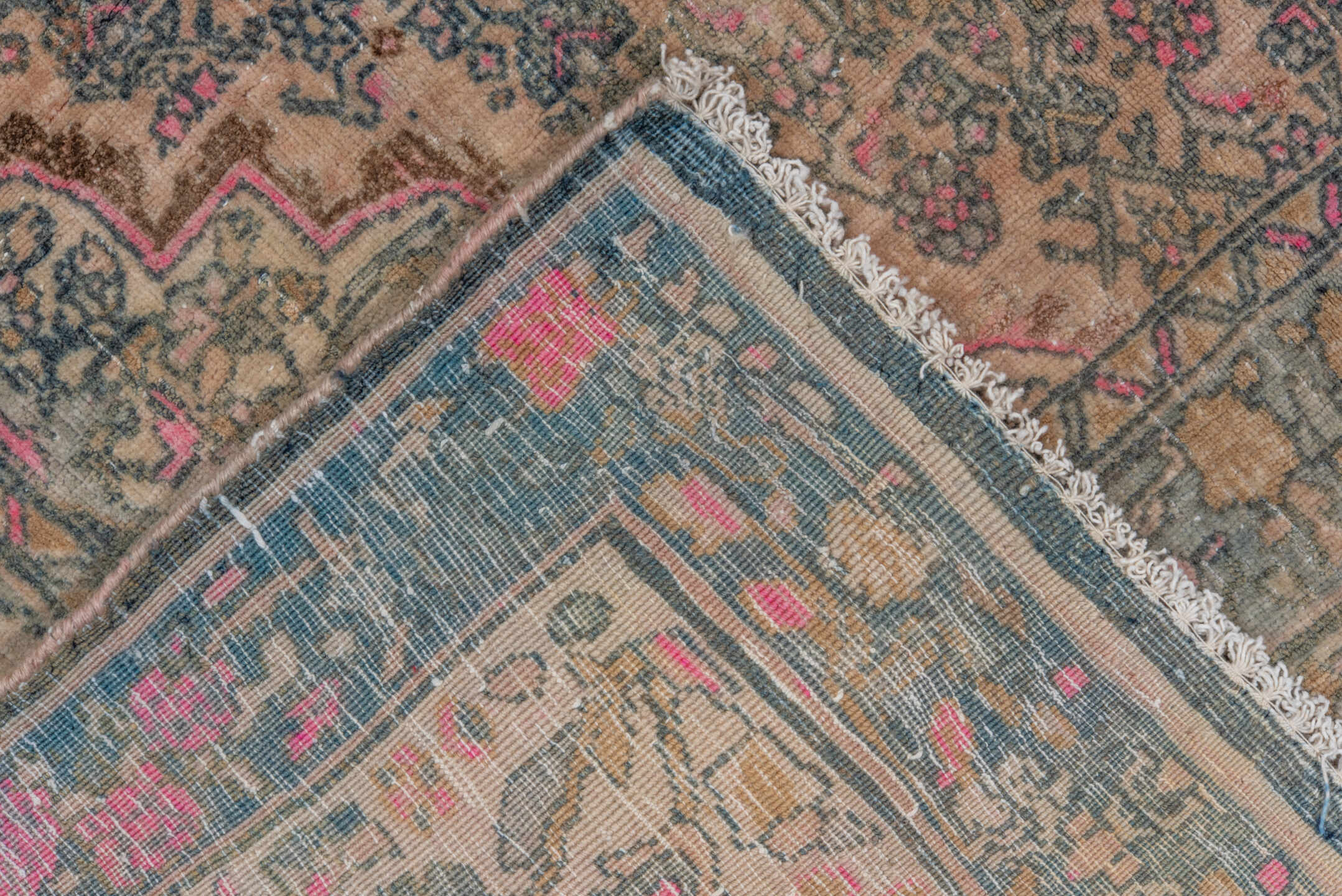 7' x 10' one-of-a-kind handmade vintage Bidjar large size rug. Color palette: taupe, slate, ivory, rose, charcoal, camel