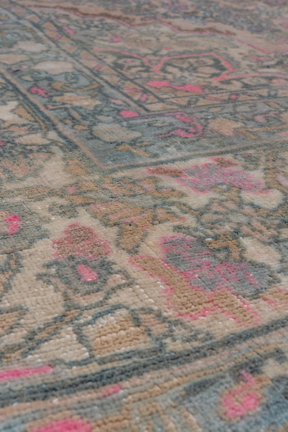 7' x 10' one-of-a-kind handmade vintage Bidjar large size rug. Color palette: taupe, slate, ivory, rose, charcoal, camel