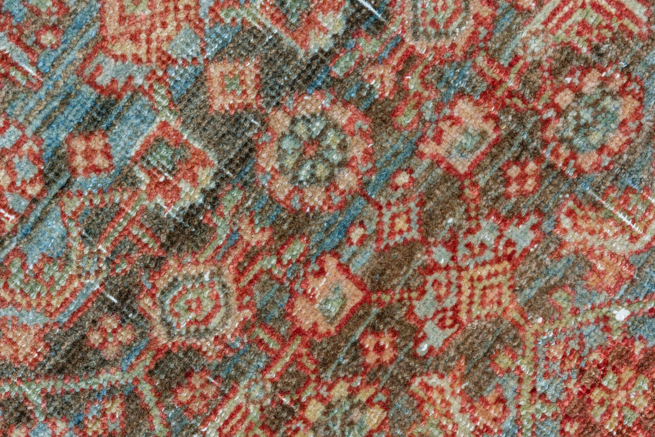 4' x 14' one-of-a-kind handmade vintage Bidjar runner rug. Color palette: sky blue, ivory, rust, taupe, brown, terracotta