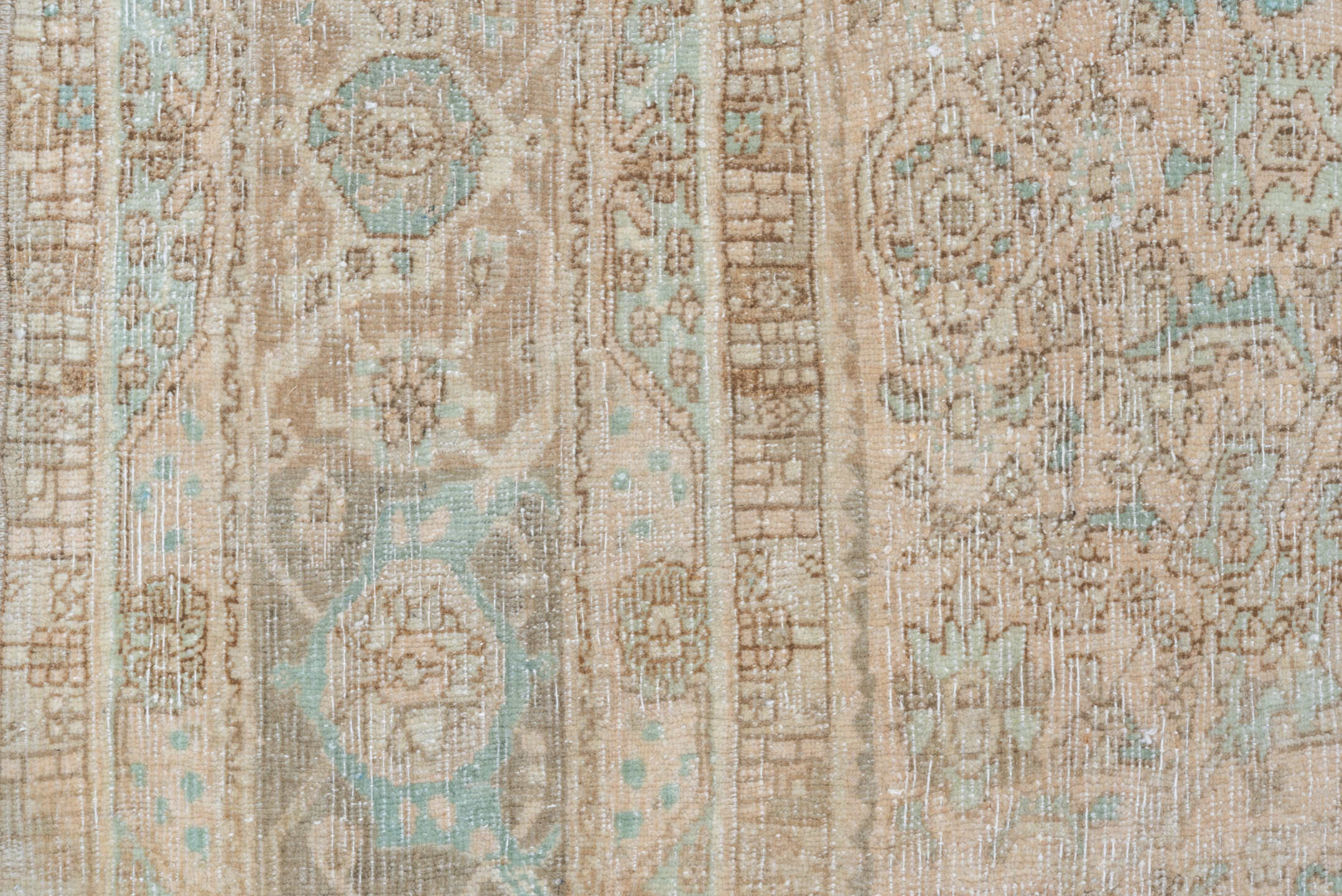 10' x 13' one-of-a-kind handmade vintage Bidjar large size rug. Color palette: beige, taupe, ivory, pale aqua, sand, camel