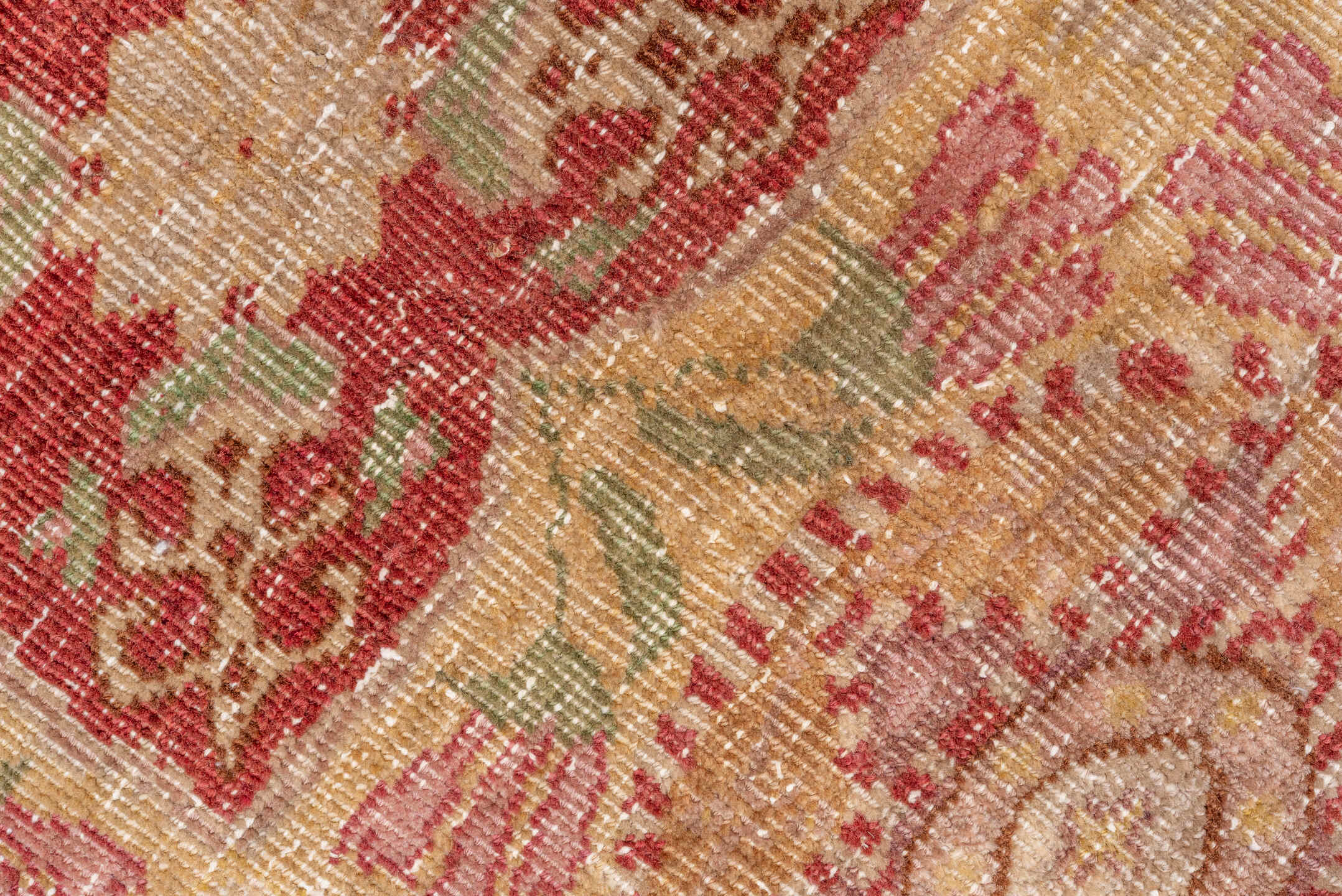 7' x 11' one-of-a-kind handmade vintage Oushak large size rug. Color palette: ivory, rose, sage, burgundy, blush, taupe