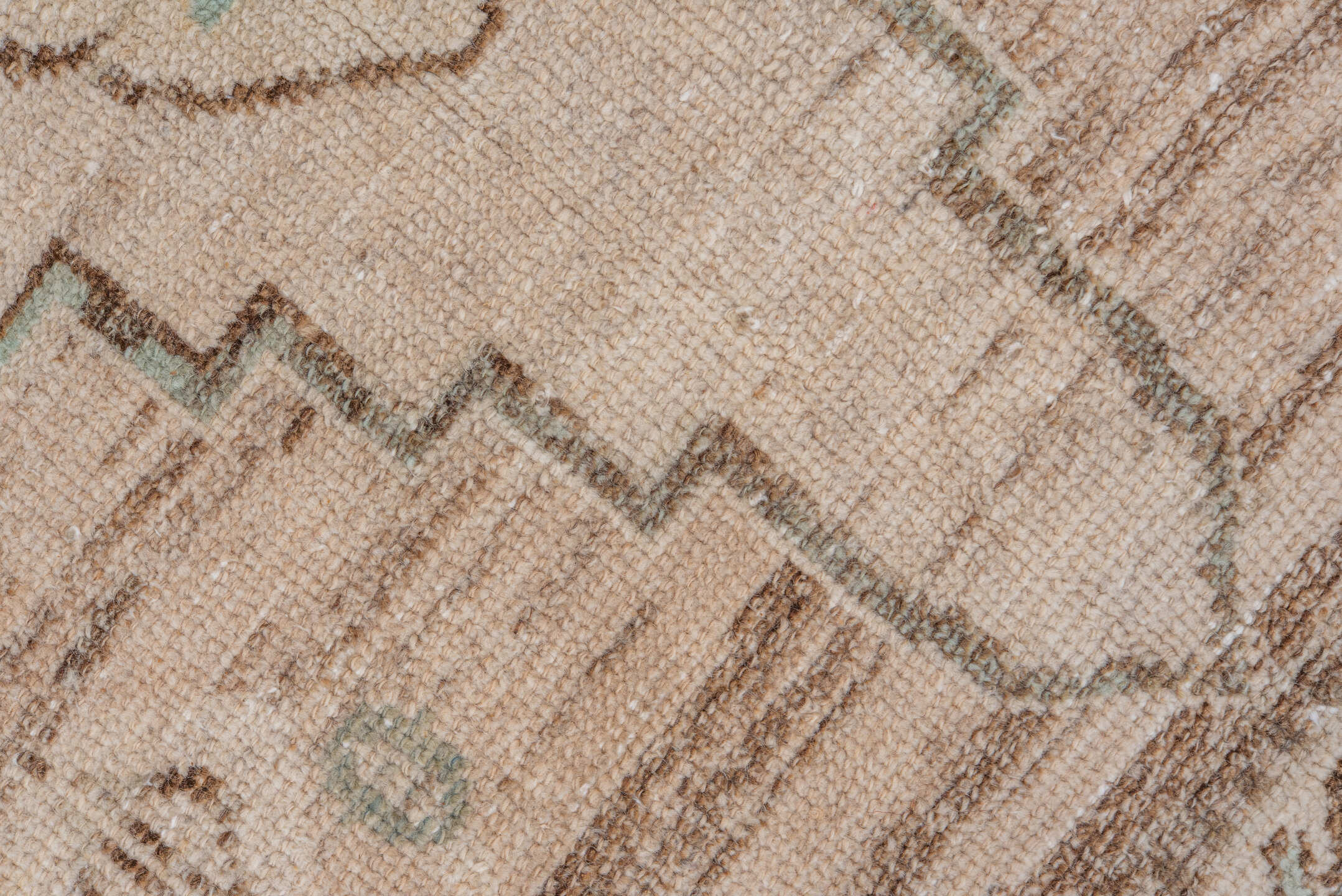 3' x 4' one-of-a-kind handmade vintage Oushak small size rug. Color palette: ivory, taupe, brown, pale aqua, beige, gray