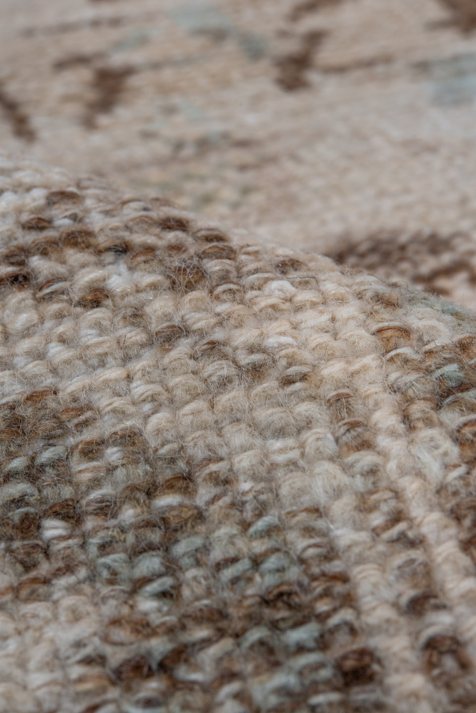 3' x 4' one-of-a-kind handmade vintage Oushak small size rug. Color palette: ivory, taupe, brown, pale aqua, beige, gray