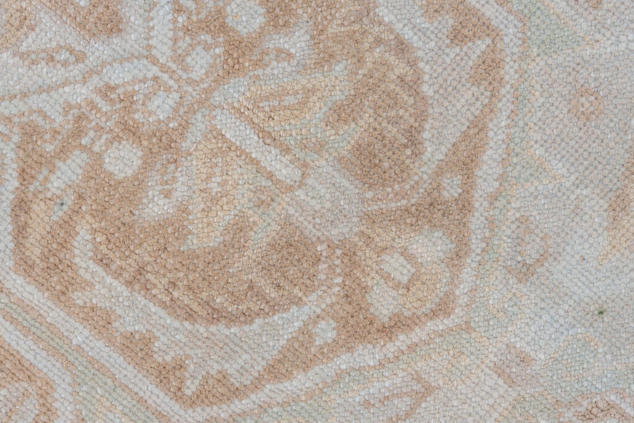 7' x 9' one-of-a-kind handmade vintage Heriz rug. Color palette: ivory, beige, taupe, camel, pale blue, gray, light blue