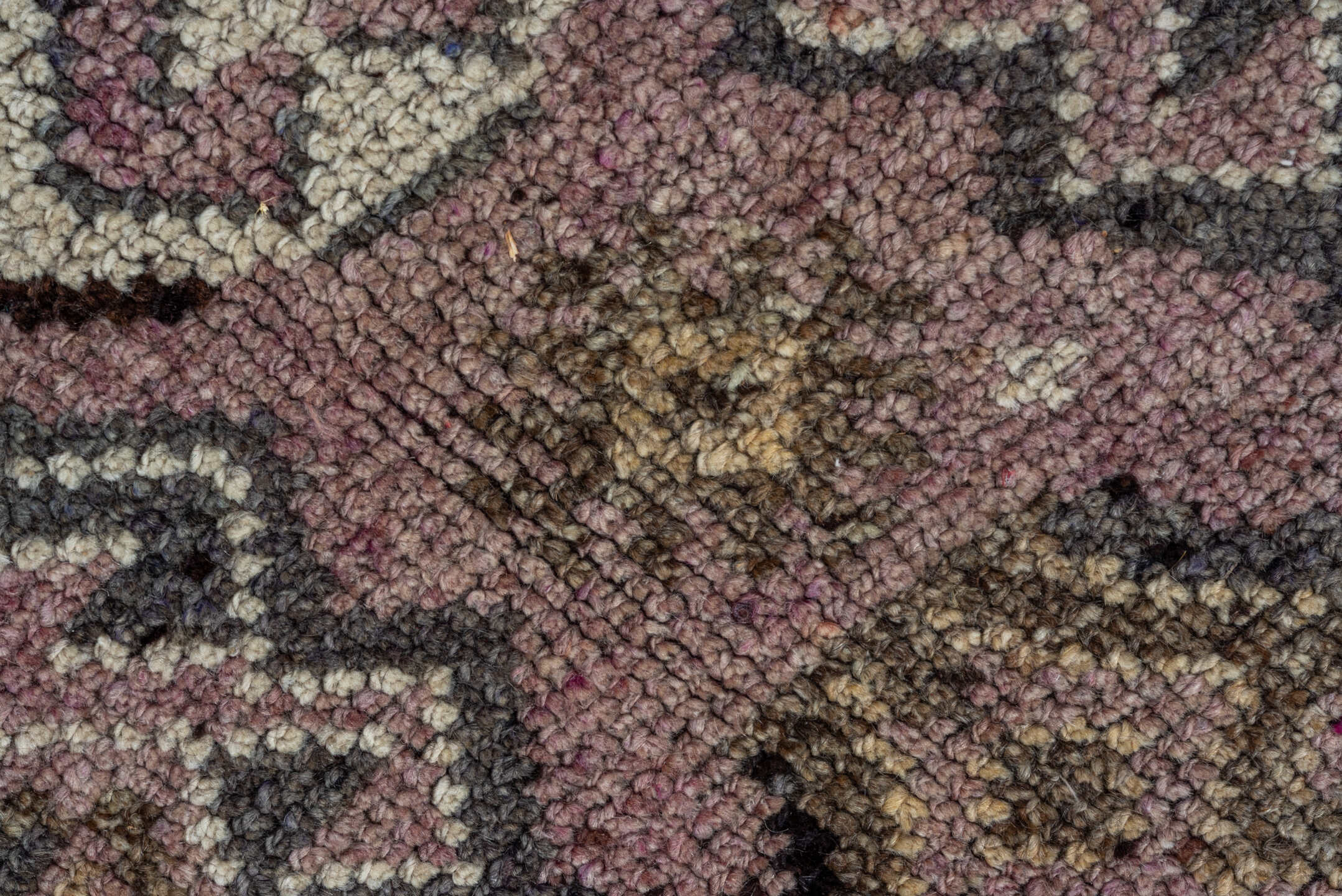 4' x 5' one-of-a-kind handmade vintage Kars small size rug. Color palette: black, brown, charcoal, gray, light gray, pink