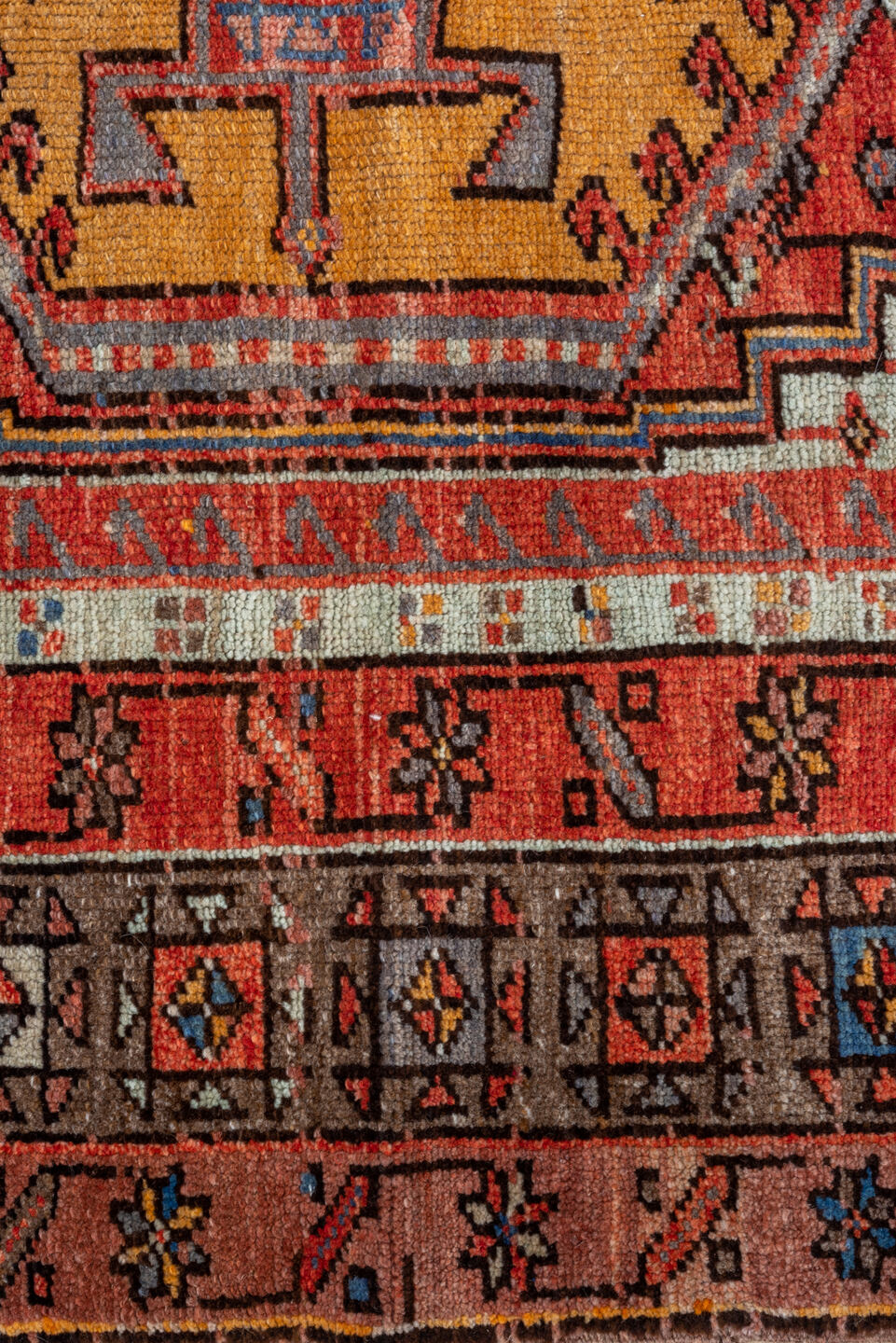 3' x 5' one-of-a-kind handmade vintage Oushak small size rug. Color palette: coral, terracotta, ivory, slate, brown, gold