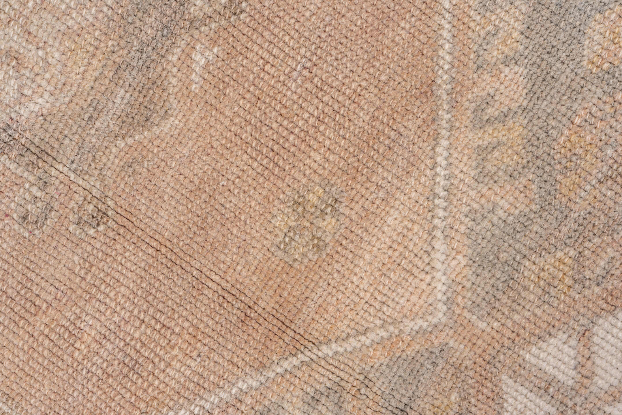 3' x 5' one-of-a-kind handmade vintage Oushak small size rug. Color palette: blush, ivory, taupe, gold, sage, gray_blue