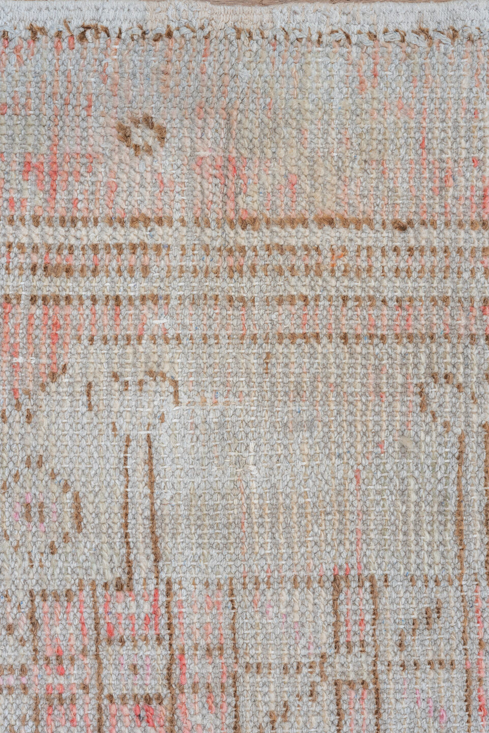 2' x 3' one-of-a-kind handmade vintage Oushak small size rug. Color palette: ivory, blush, taupe, sand, pale coral, pink