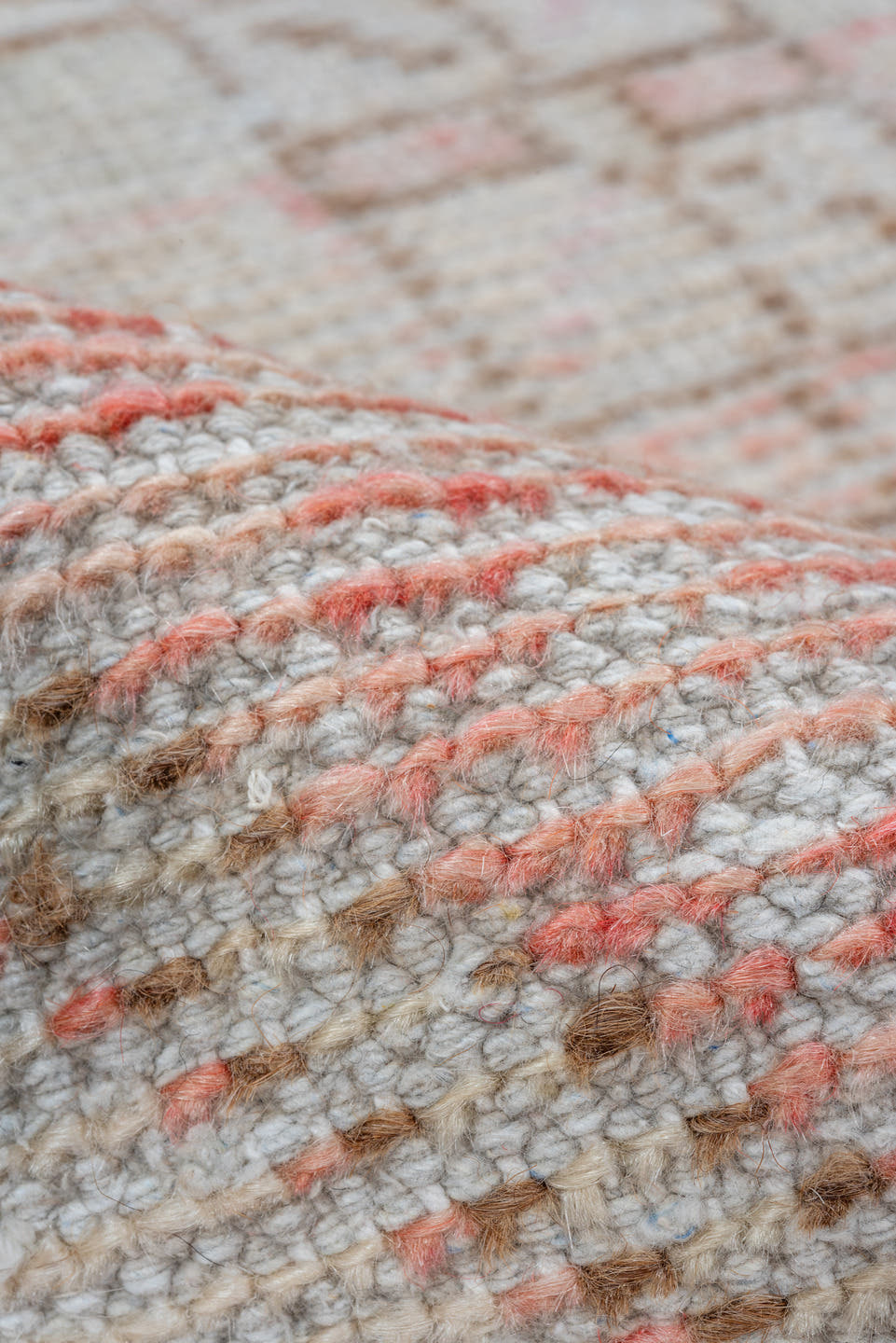 2' x 3' one-of-a-kind handmade vintage Oushak small size rug. Color palette: ivory, blush, taupe, sand, pale coral, pink