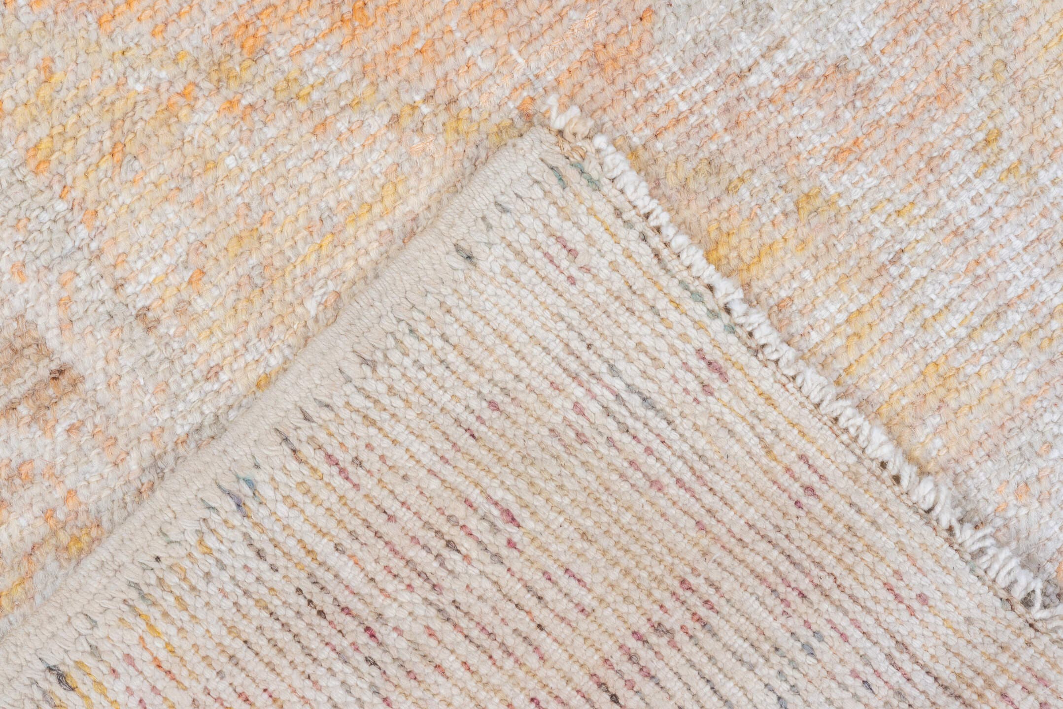 2' x 4' one-of-a-kind handmade vintage Oushak small size rug. Color palette: ivory, peach, cream, blush, pale gold