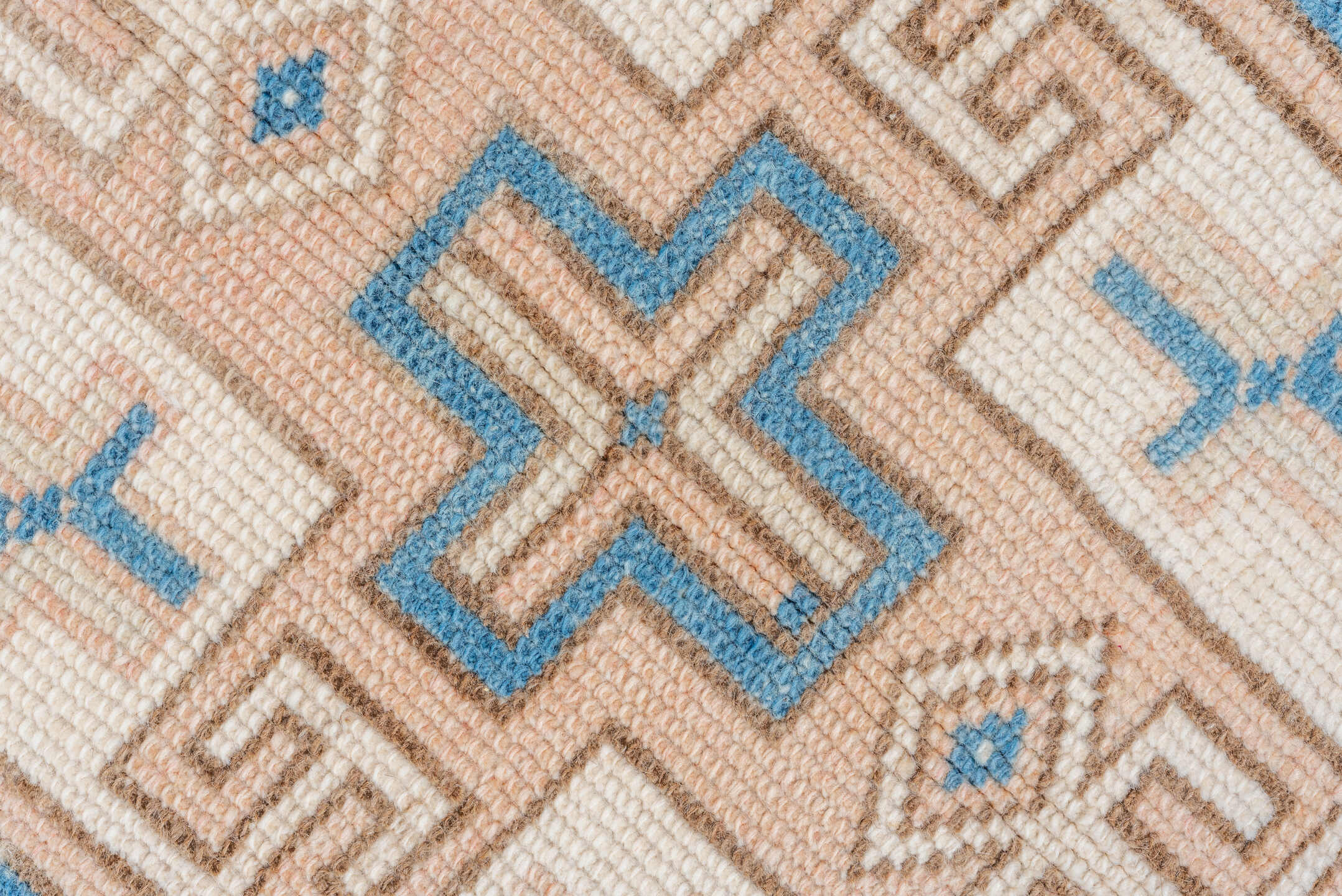 3' x 4' one-of-a-kind handmade vintage Oushak small size rug. Color palette: ivory, sky_blue, peach, beige, camel
