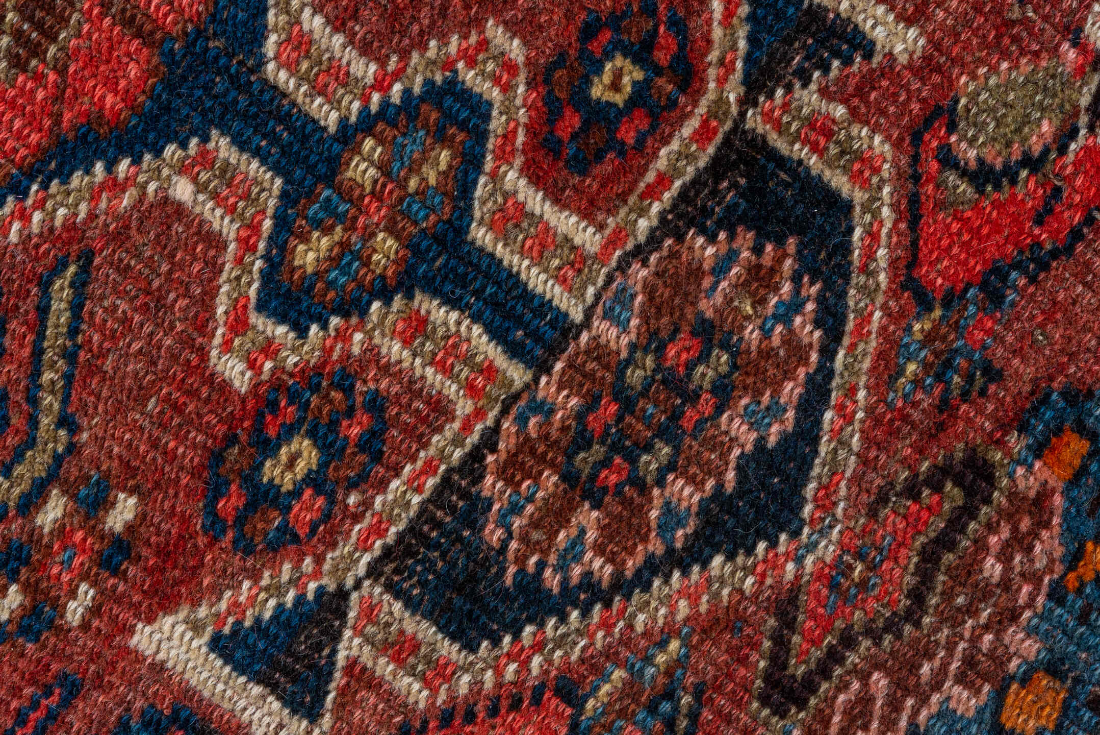 6' x 9' one-of-a-kind handmade vintage Bidjar medium size rug. Color palette: navy, rust, ivory, red, coral, blue, gold