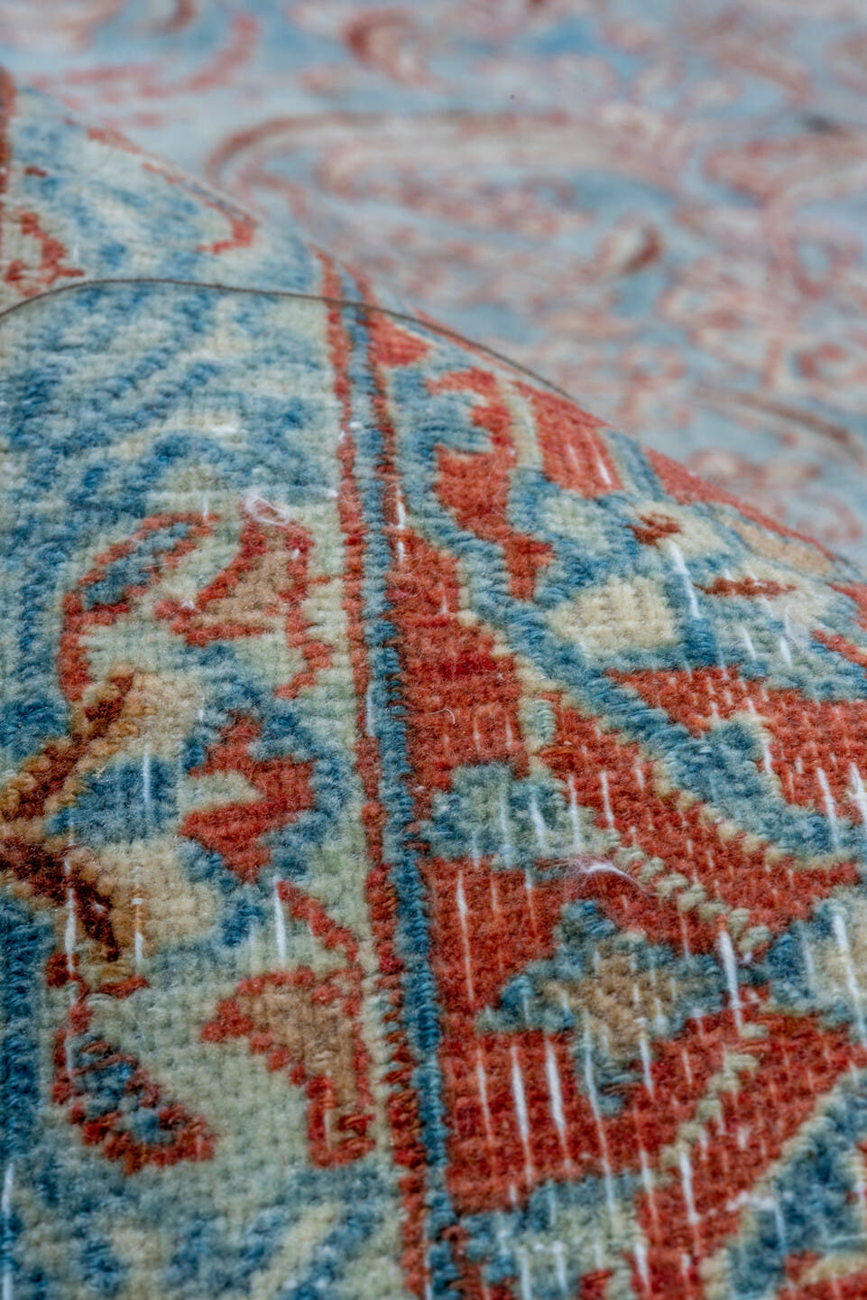 6' x 9' one-of-a-kind handmade vintage Tabriz medium size rug. Color palette: sky blue, rust, ivory, rose, taupe, light blue